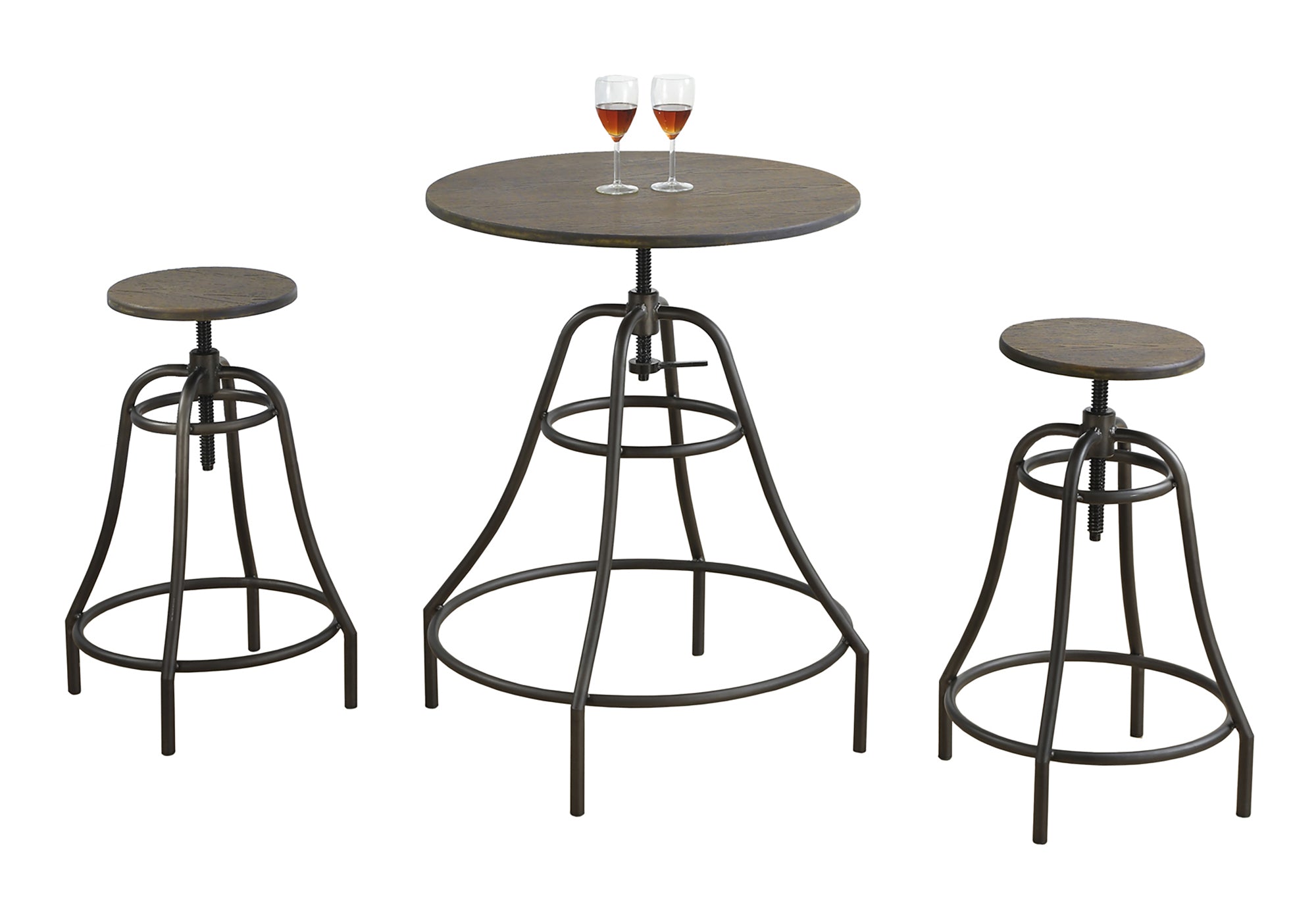 DINING SET - 3PCS SET / DISTRESSED BROWN / BRONZE METAL # I 1085