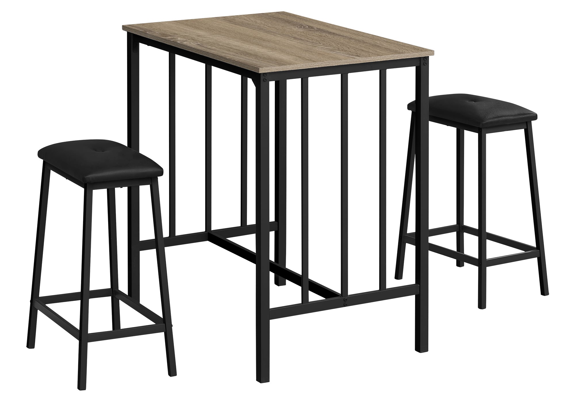 DINING SET - 3PCS COUNTER HEIGHT DARK TAUPE / BLACK METAL # I 1143