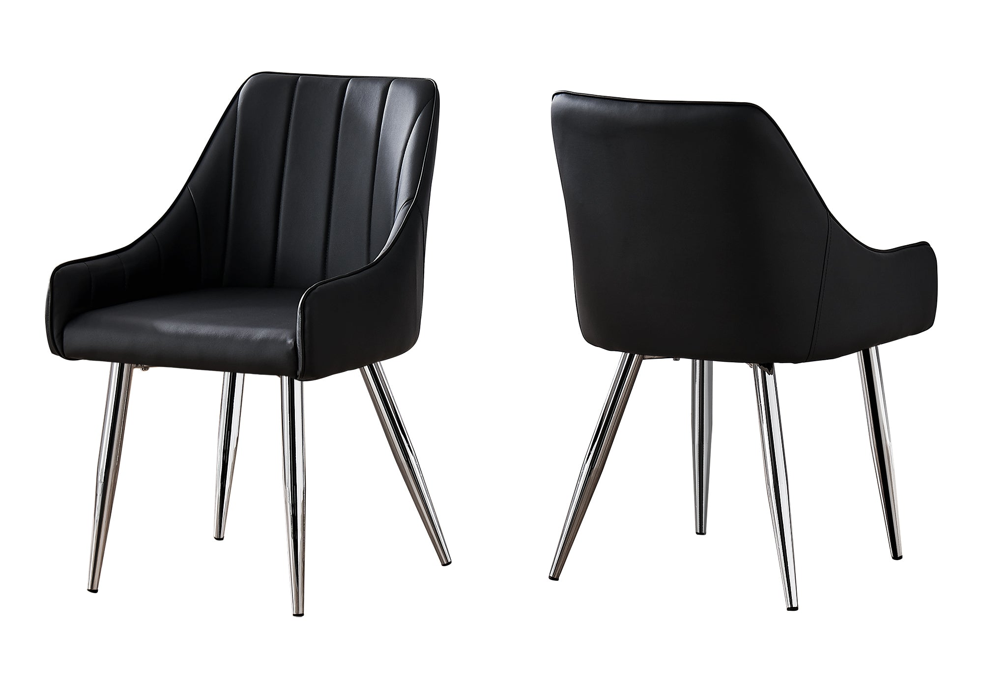 CHAISE DE SALLE À MANGER - 2PCS / 33"H / SIMILI-CUIR NOIR / CHROME # I 1185