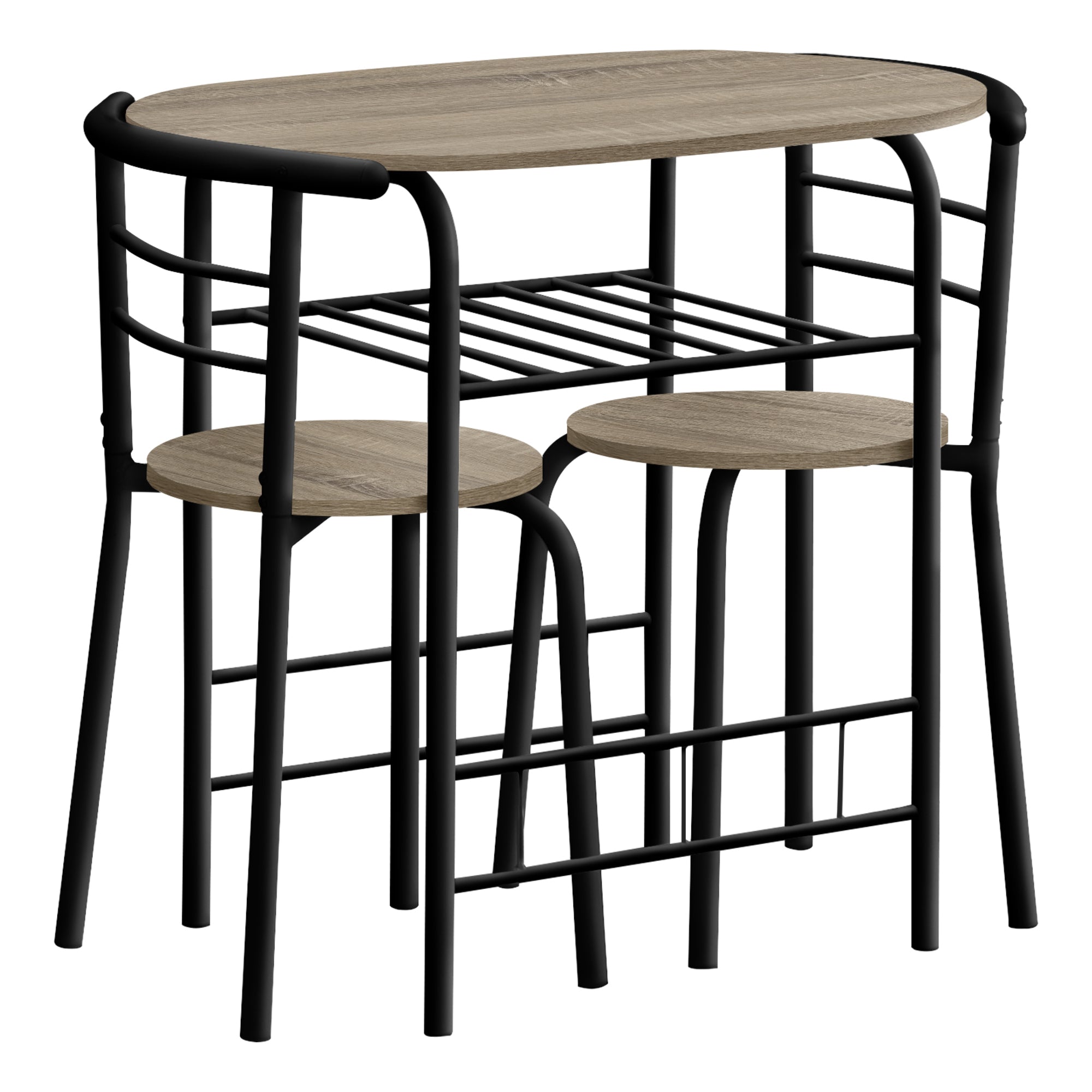 DINING SET - 3PCS SET / DARK TAUPE TOP / BLACK METAL # I 1206