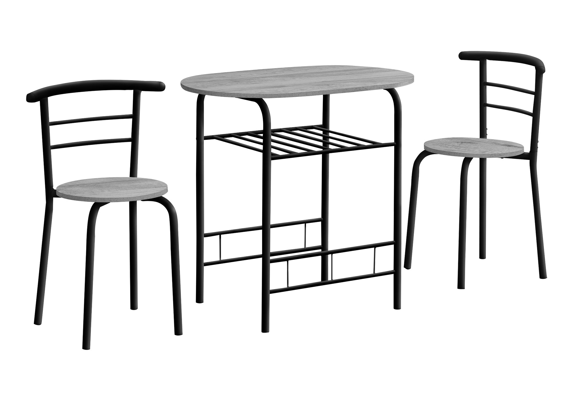 DINING SET - 3PCS SET / GREY TOP / BLACK METAL # I 1207