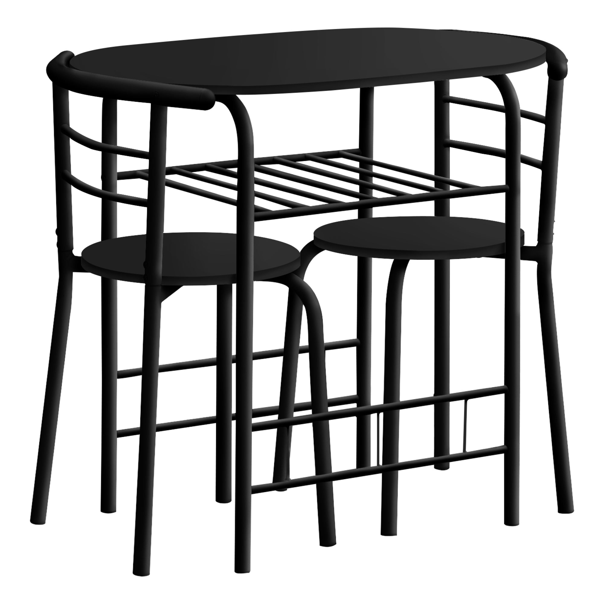 DINING SET - 3PCS SET / BLACK TOP / BLACK METAL # I 1208