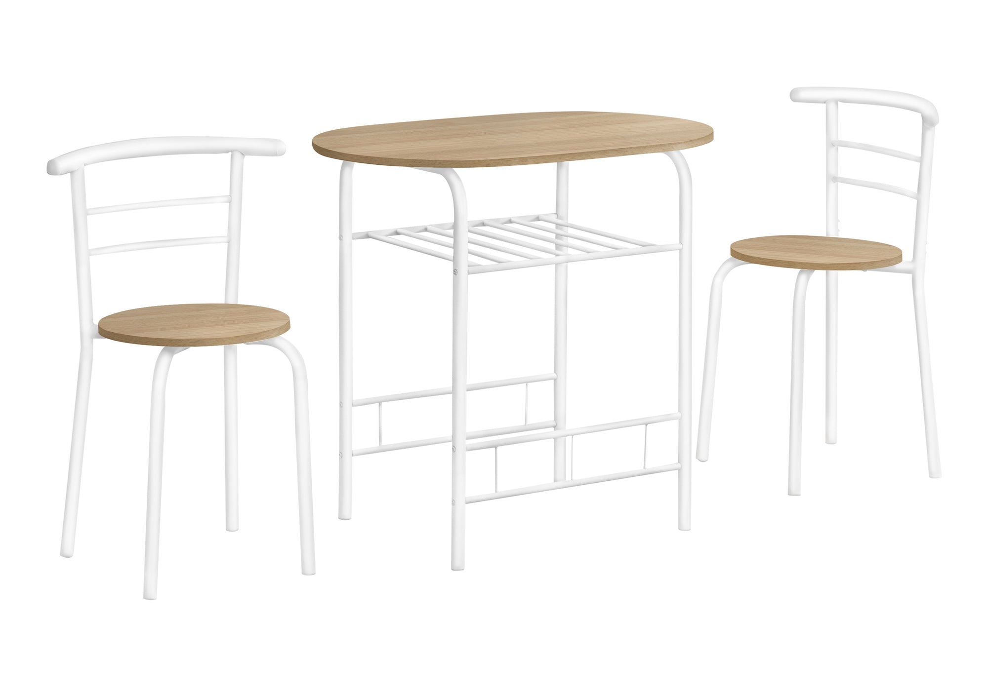 DINING SET - 3PCS SET / NATURAL TOP / WHITE METAL # I 1209