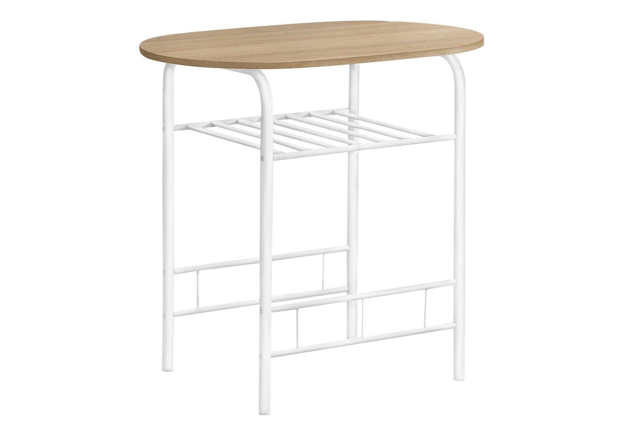 DINING SET - 3PCS SET / NATURAL TOP / WHITE METAL # I 1209