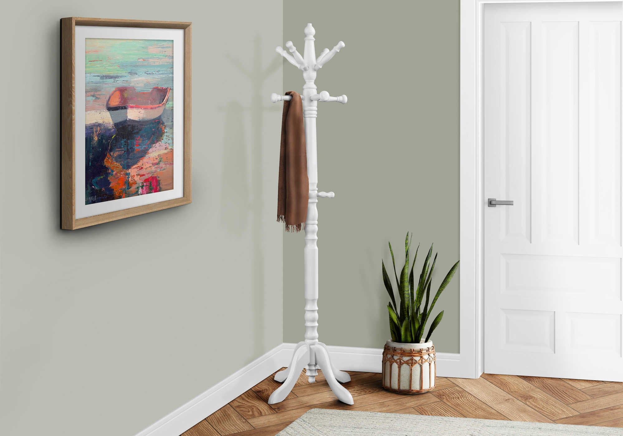 COAT RACK - 73"H / ANTIQUE WHITE WOOD TRADITIONAL STYLE # I 2013