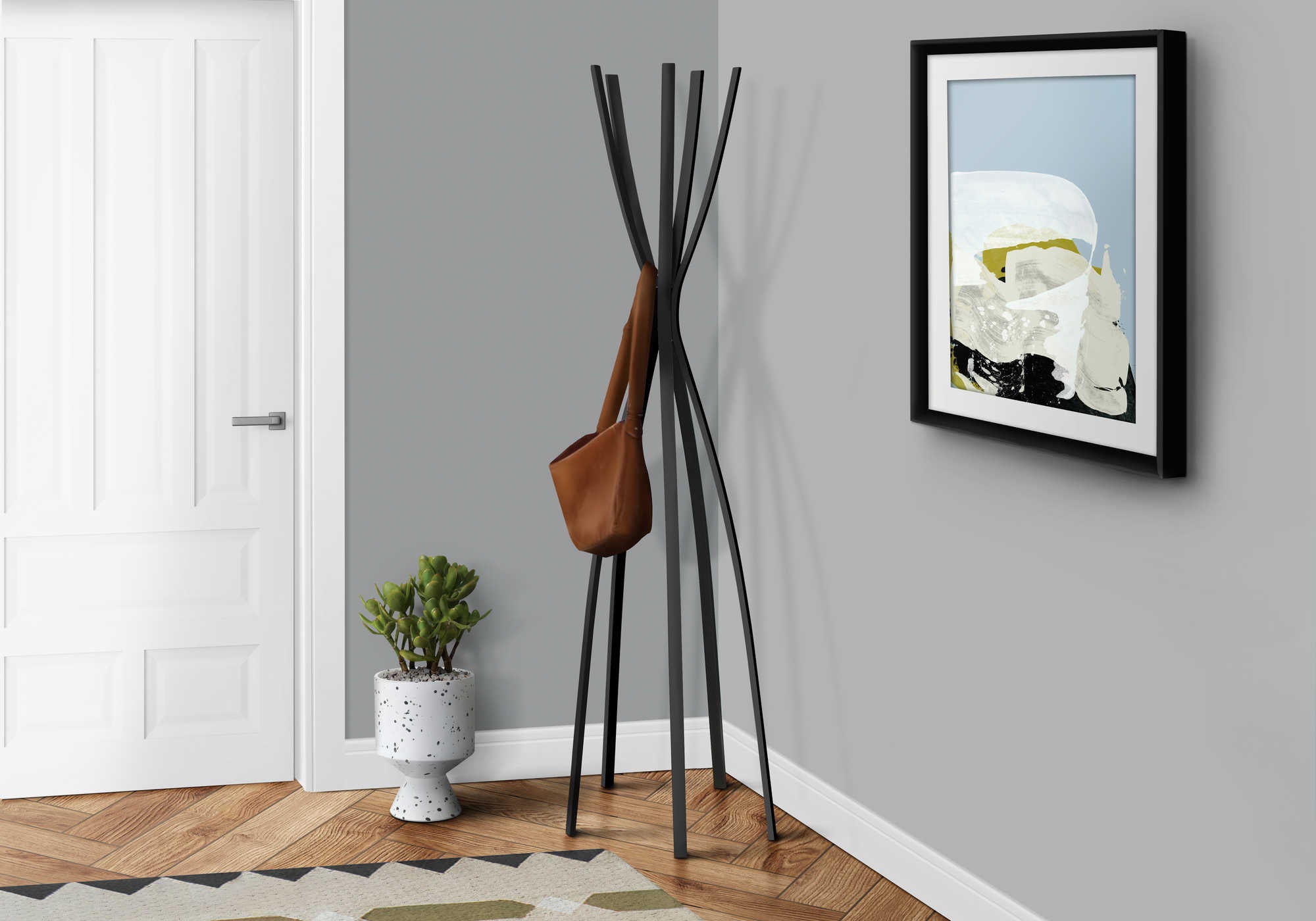 COAT RACK - 72"H / SATIN BLACK METAL CONTEMPORARY STYLE # I 2017