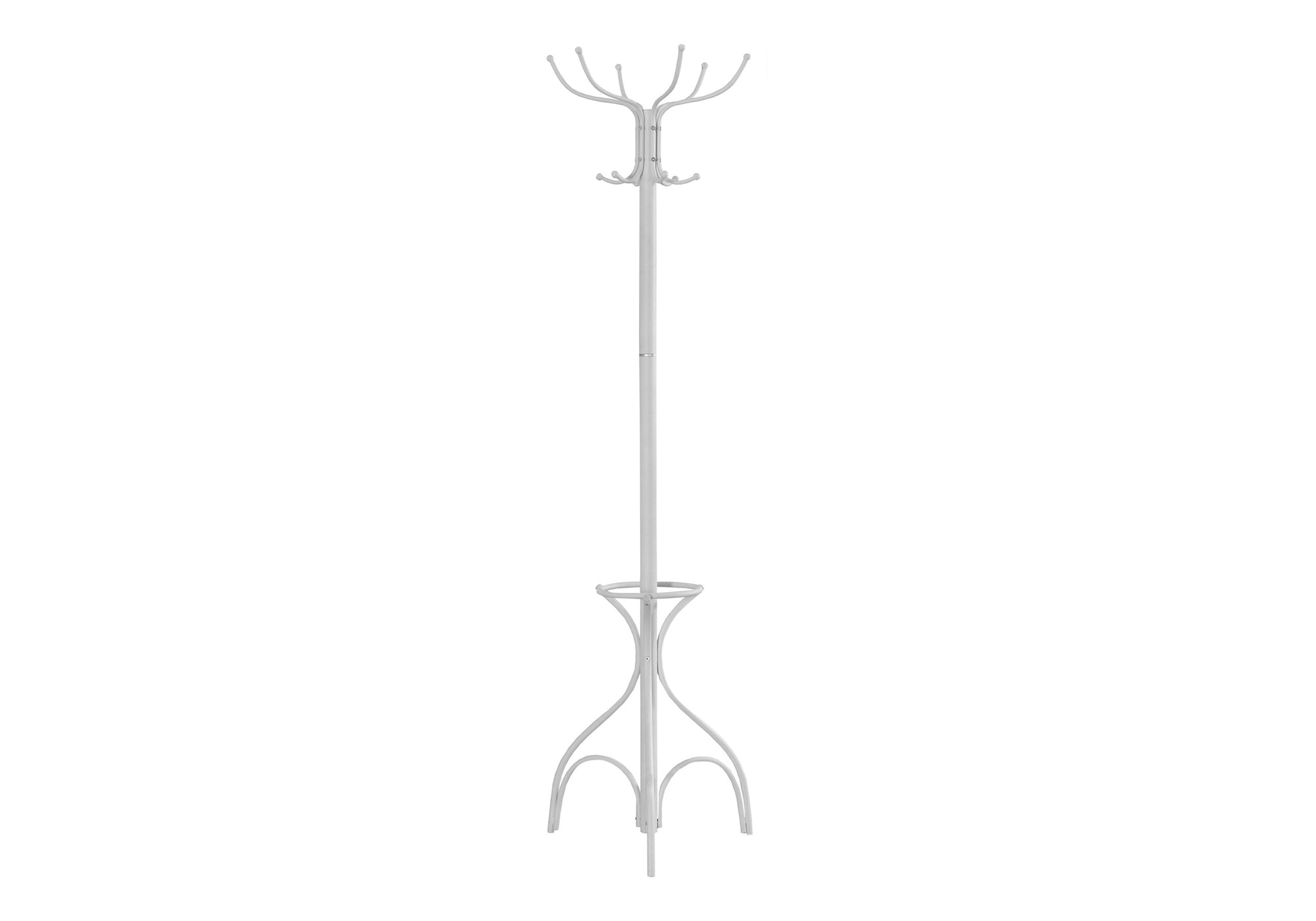 COAT RACK - 70"H / WHITE METAL WITH AN UMBRELLA HOLDER # I 2030