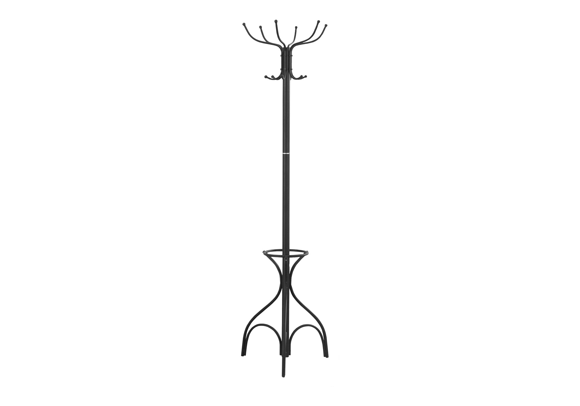 COAT RACK - 70"H / BLACK METAL WITH AN UMBRELLA HOLDER # I 2031