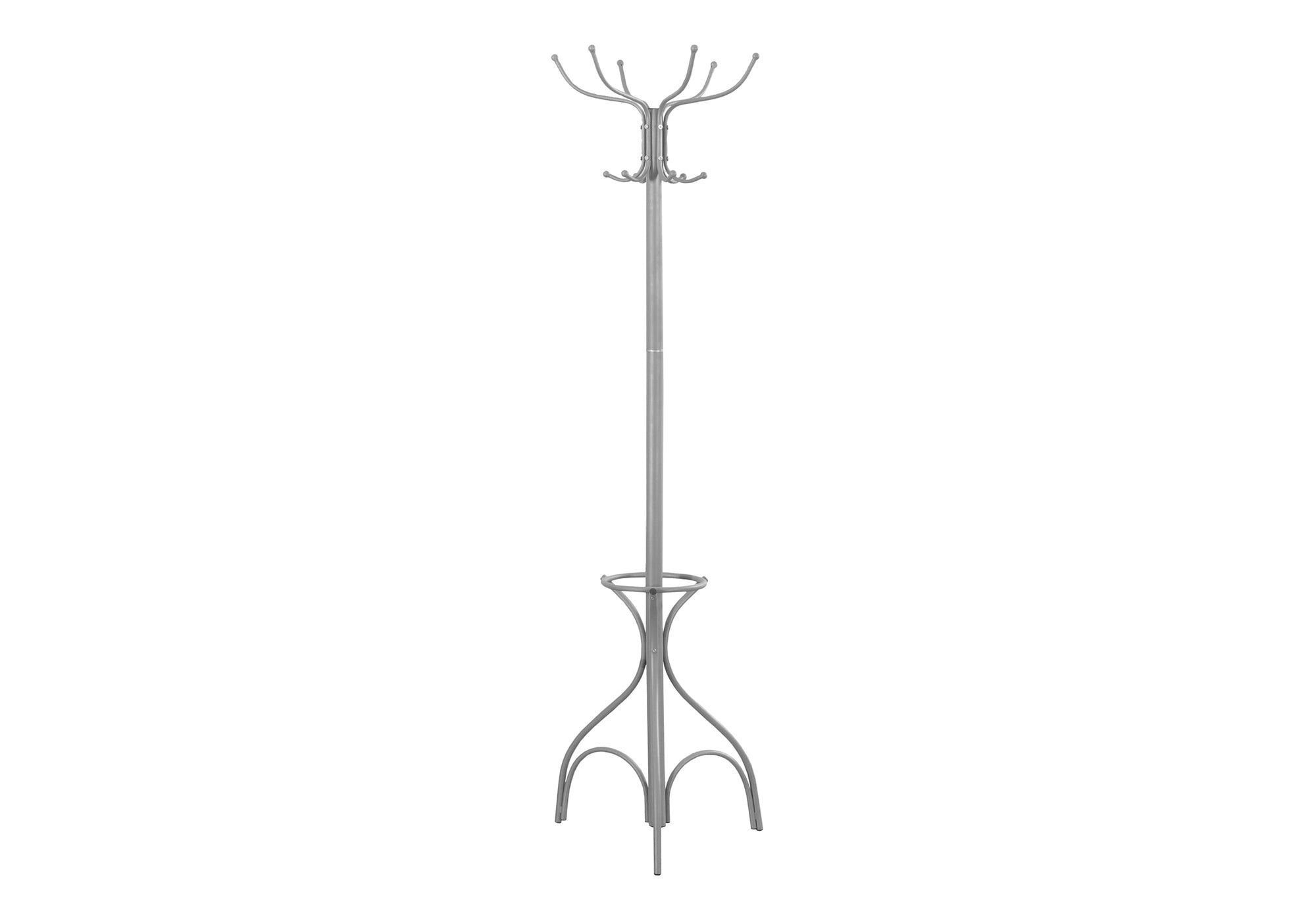 COAT RACK - 70"H / SILVER METAL WITH AN UMBRELLA HOLDER # I 2032