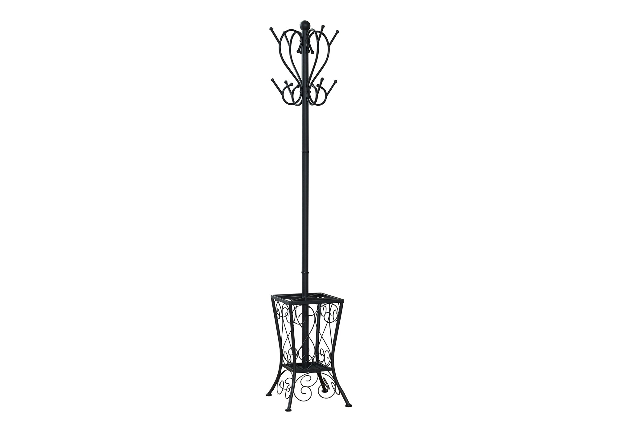 COAT RACK - 71"H / BLACK METAL WITH AN UMBRELLA HOLDER # I 2060