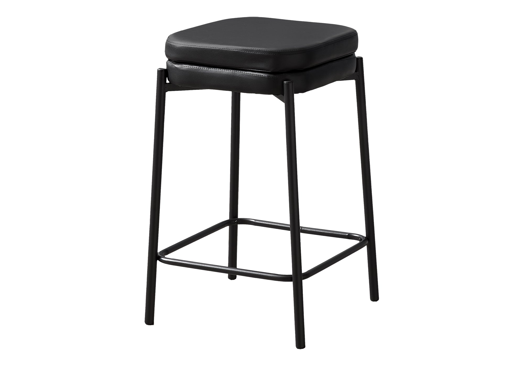 BARSTOOL - 2PCS / BLACK PU / BLACK METAL COUNTER HEIGHT # I 2225