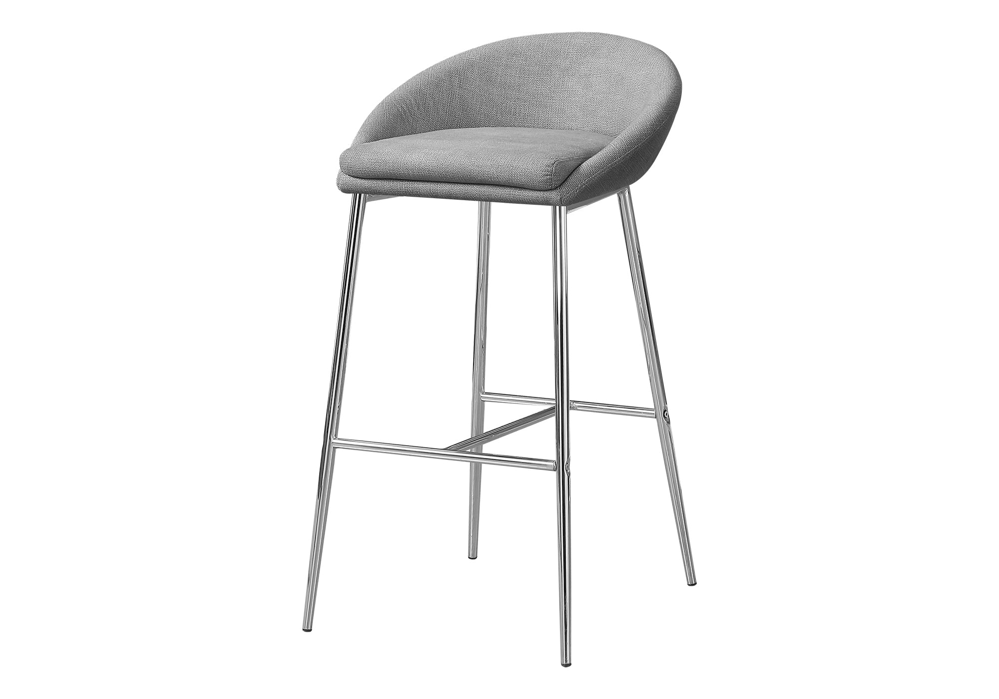 BARSTOOL - 2PCS / GREY FABRIC / CHROME BASE / BAR HEIGHT # I 2299