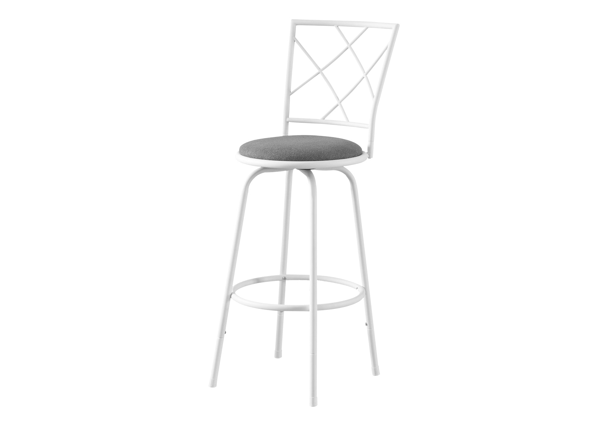 BARSTOOL - 2PCS / SWIVEL / WHITE / GREY FABRIC SEAT # I 2377