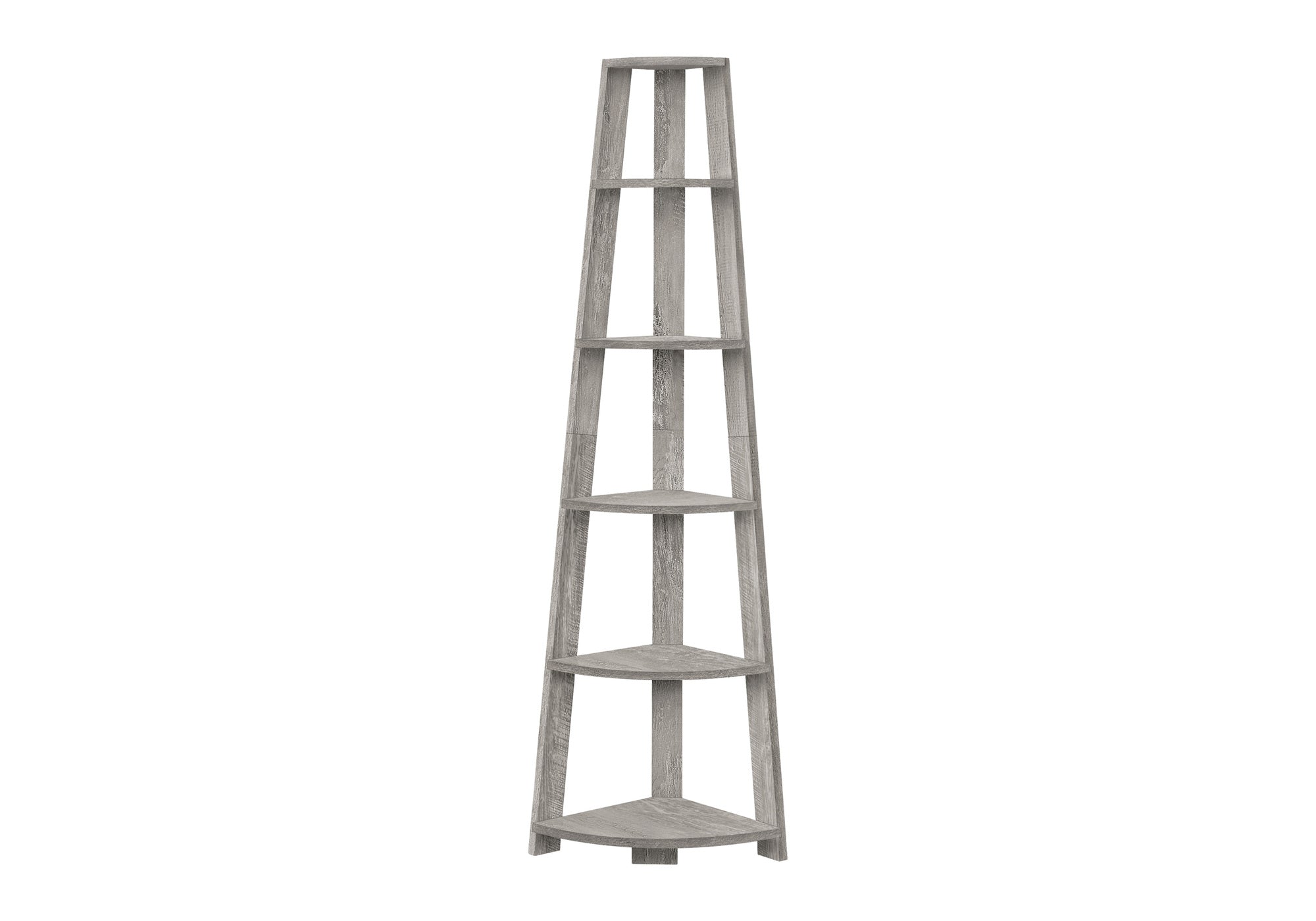 BOOKCASE - 72""H / INDUSTRIAL GREY CORNER ACCENT ETAGERE # I 2433