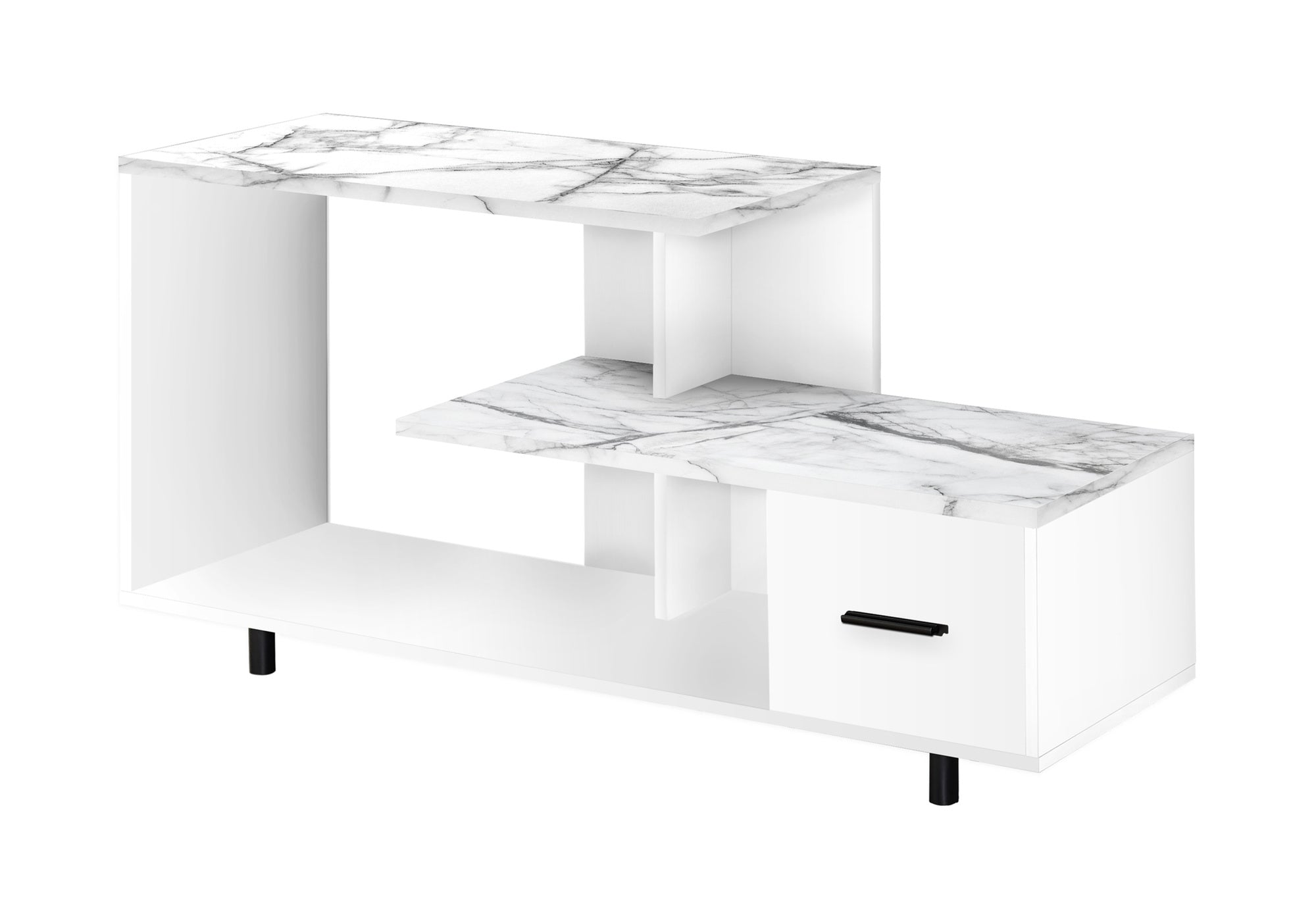 MEUBLE TV - 48"L / BLANC / DESSUS EN MARBRE BLANC / 1 TIROIR # I 2609