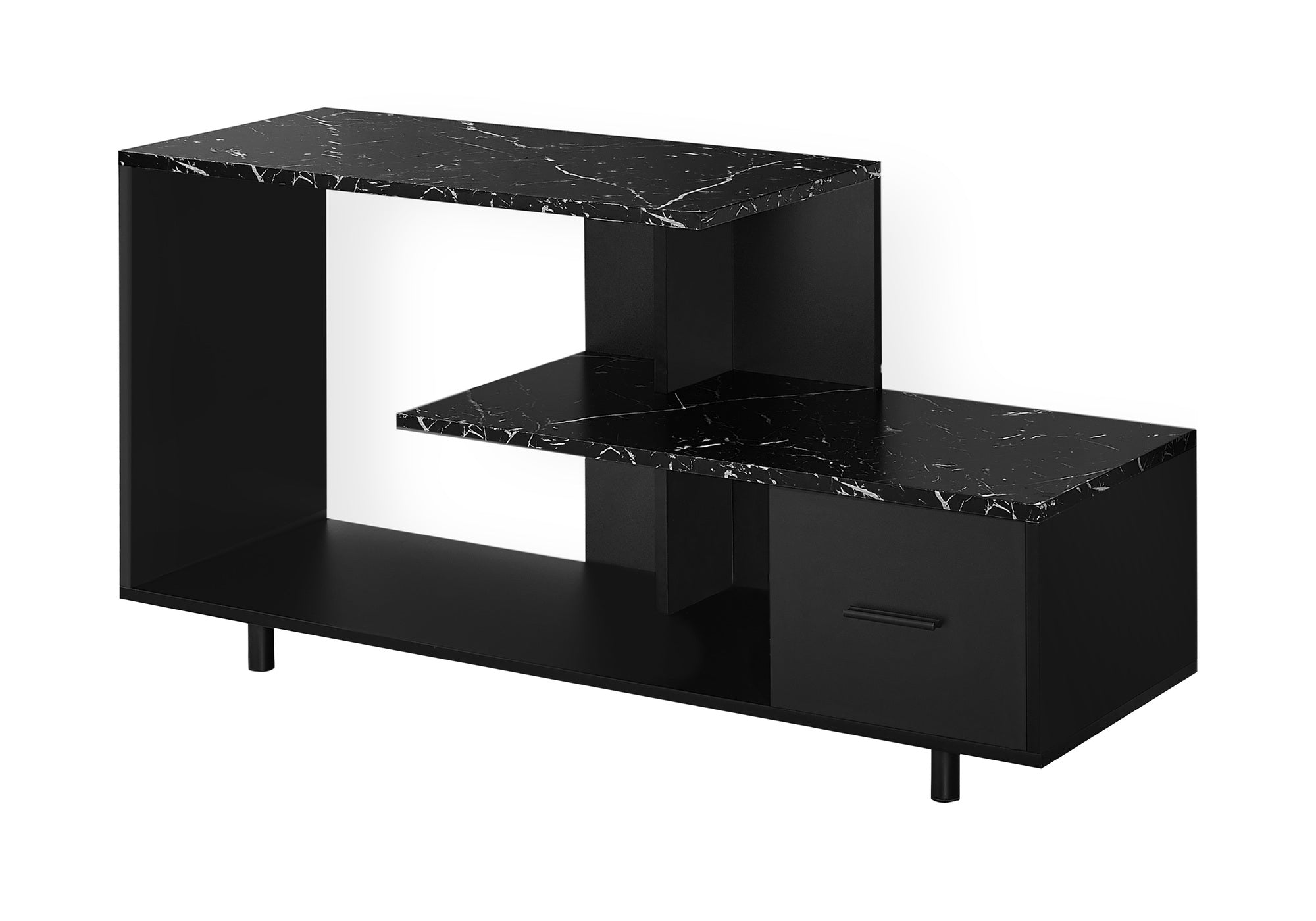 MEUBLE TV - 48"L / NOIR / DESSUS EN MARBRE NOIR / 1 TIROIR # I 2610