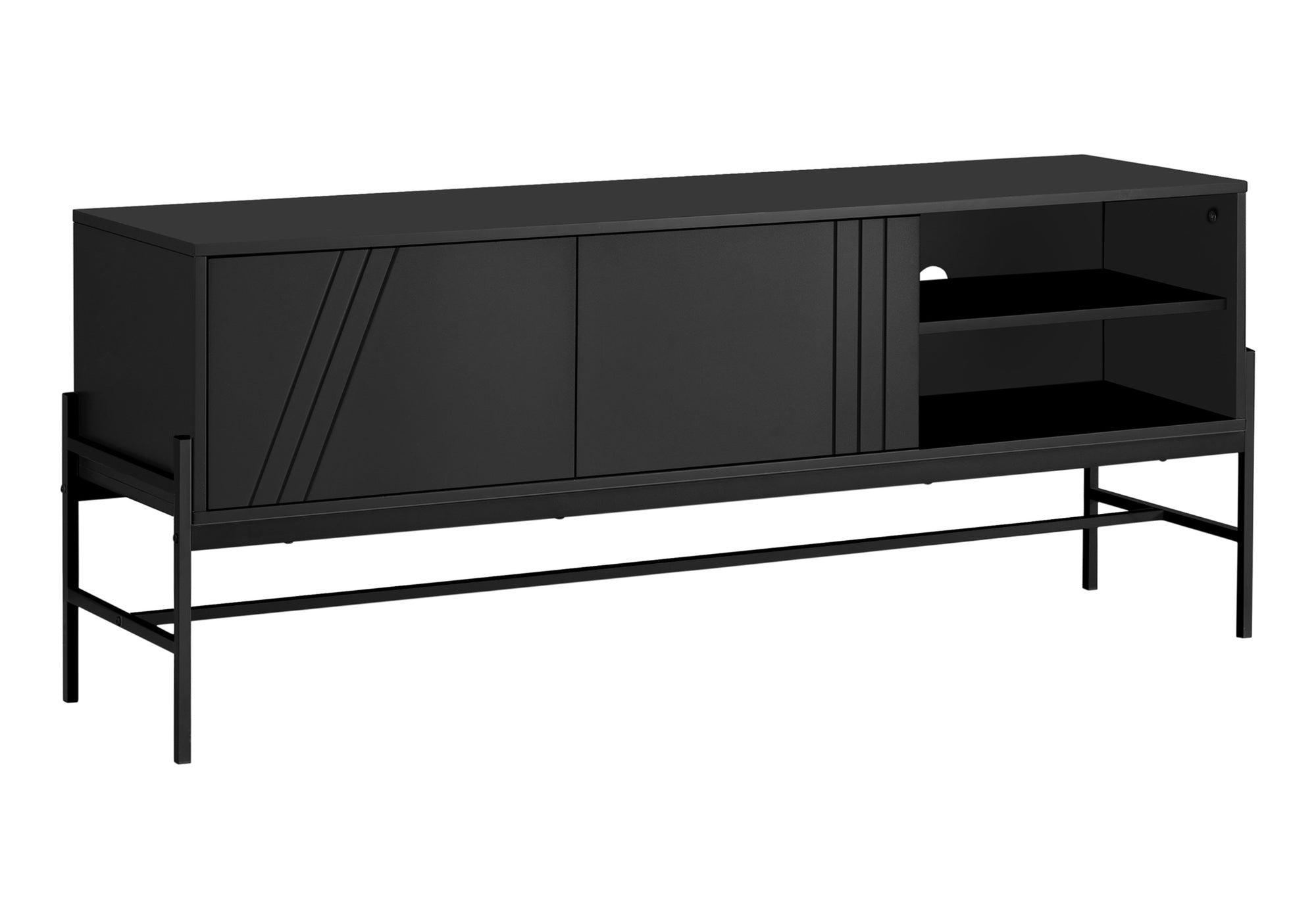 MEUBLE TV - 60"L / NOIR / MÉTAL NOIR AVEC RANGEMENT # I 2734