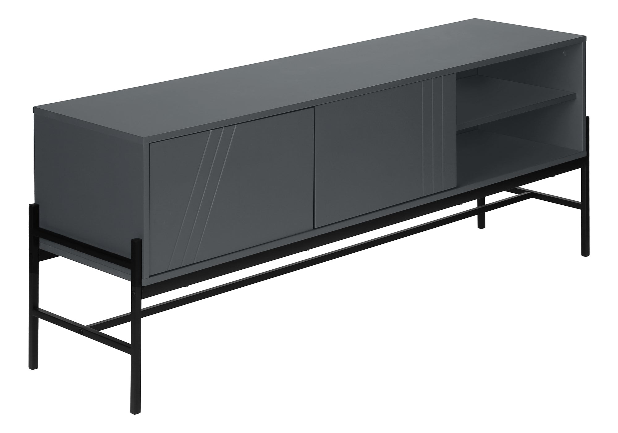 MEUBLE TV - 60"L / GRIS / MÉTAL NOIR AVEC RANGEMENT # I 2739