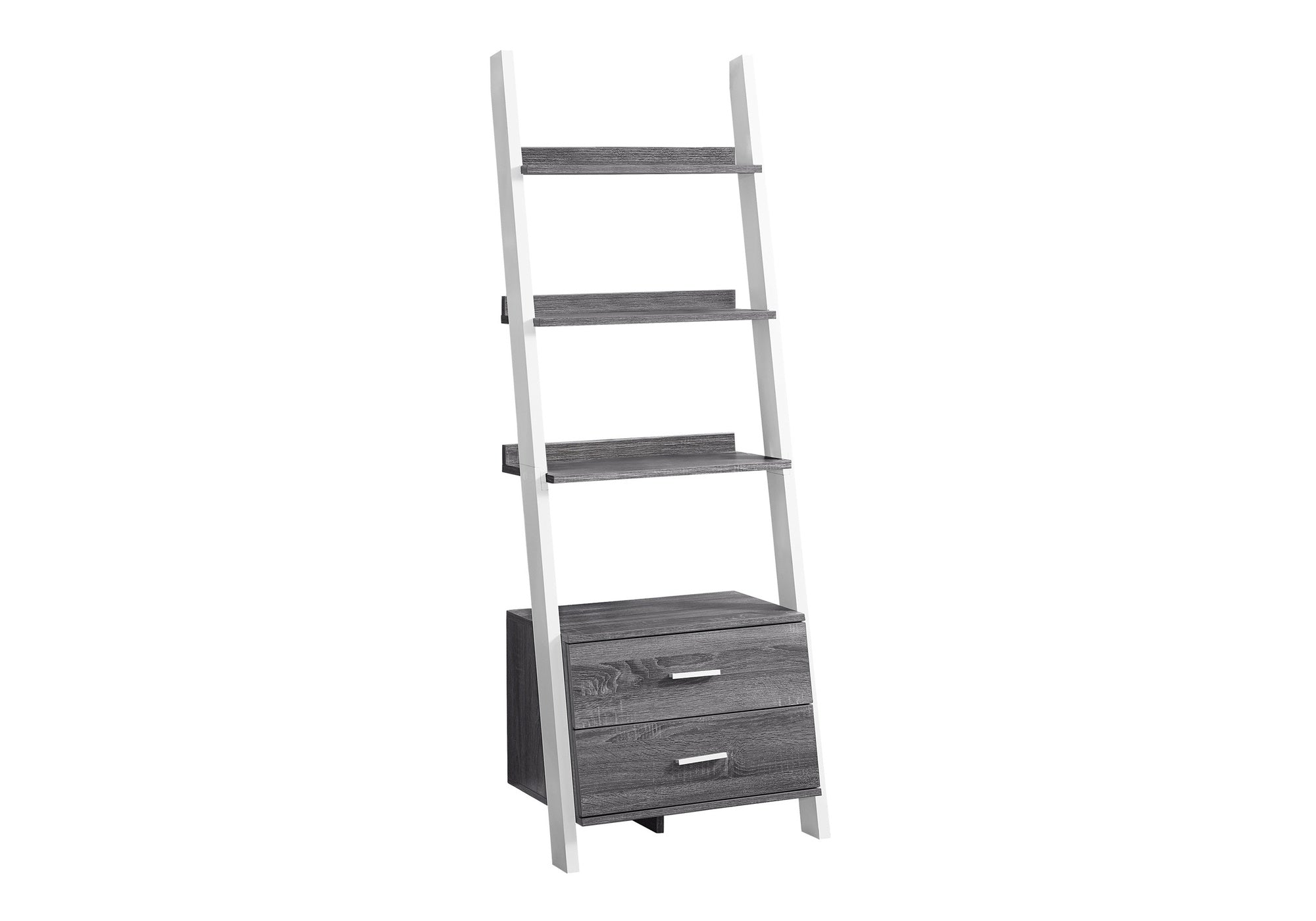 BOOKCASE - 69"H / GREY-WHITE LADDER WITH 2 STORAGE DRAWER # I 2756