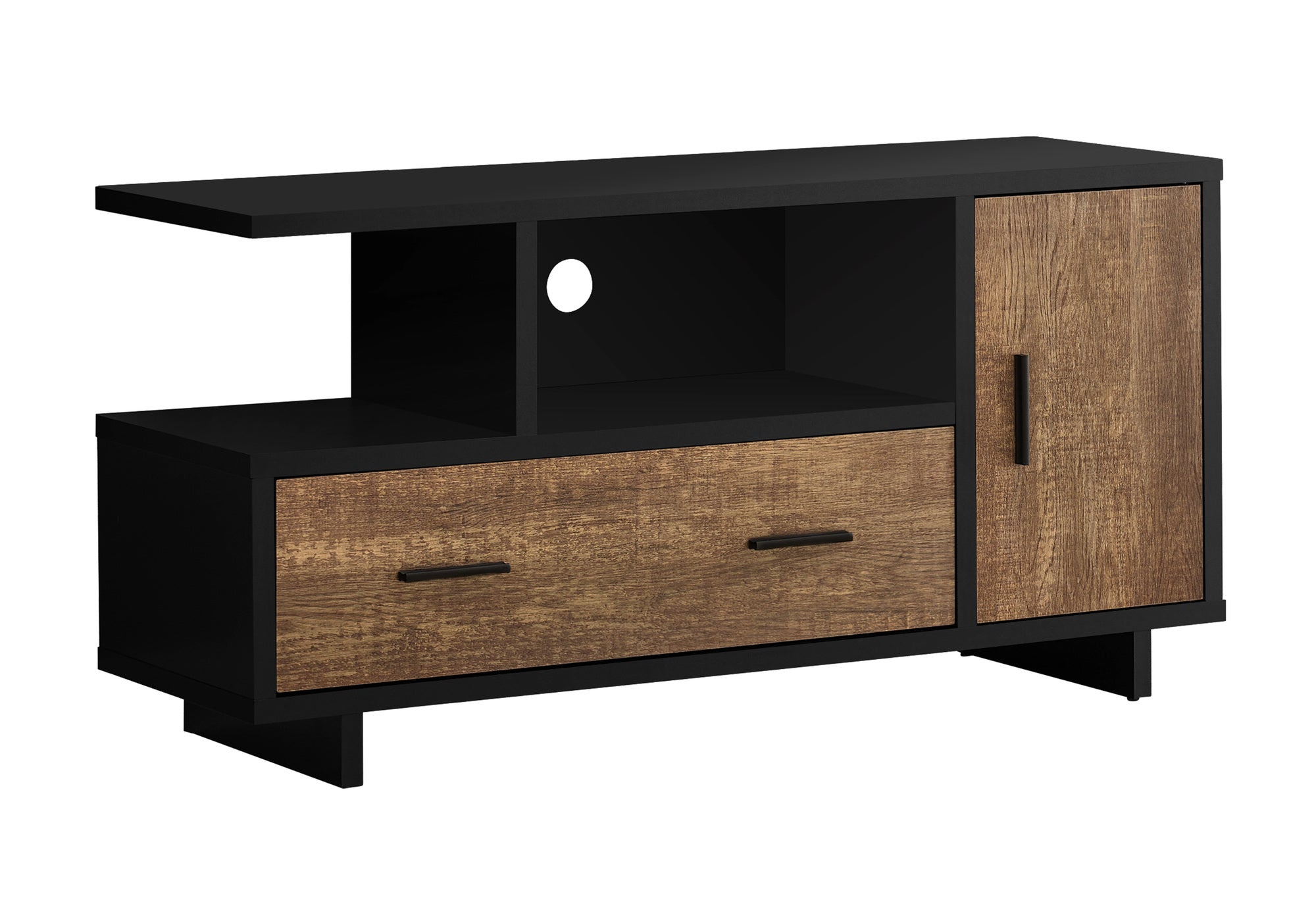 MEUBLE TÉLÉVISEUR - 48"L / NOIR / BRUN ASPECT BOIS RÉCUPÉRÉ # I 2803