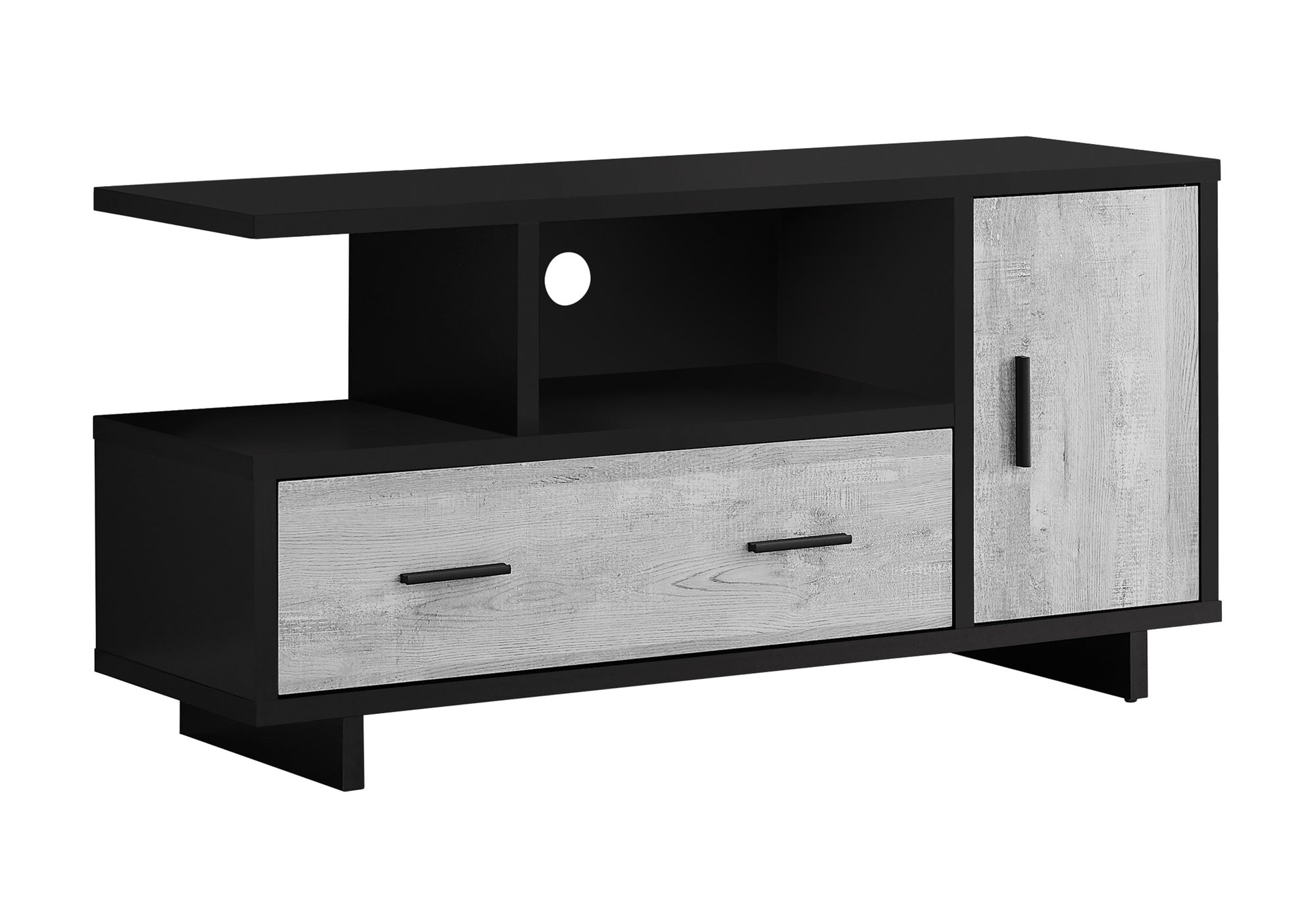 MEUBLE TÉLÉVISEUR - 48"L / NOIR / GRIS ASPECT BOIS RÉCUPÉRÉ # I 2804
