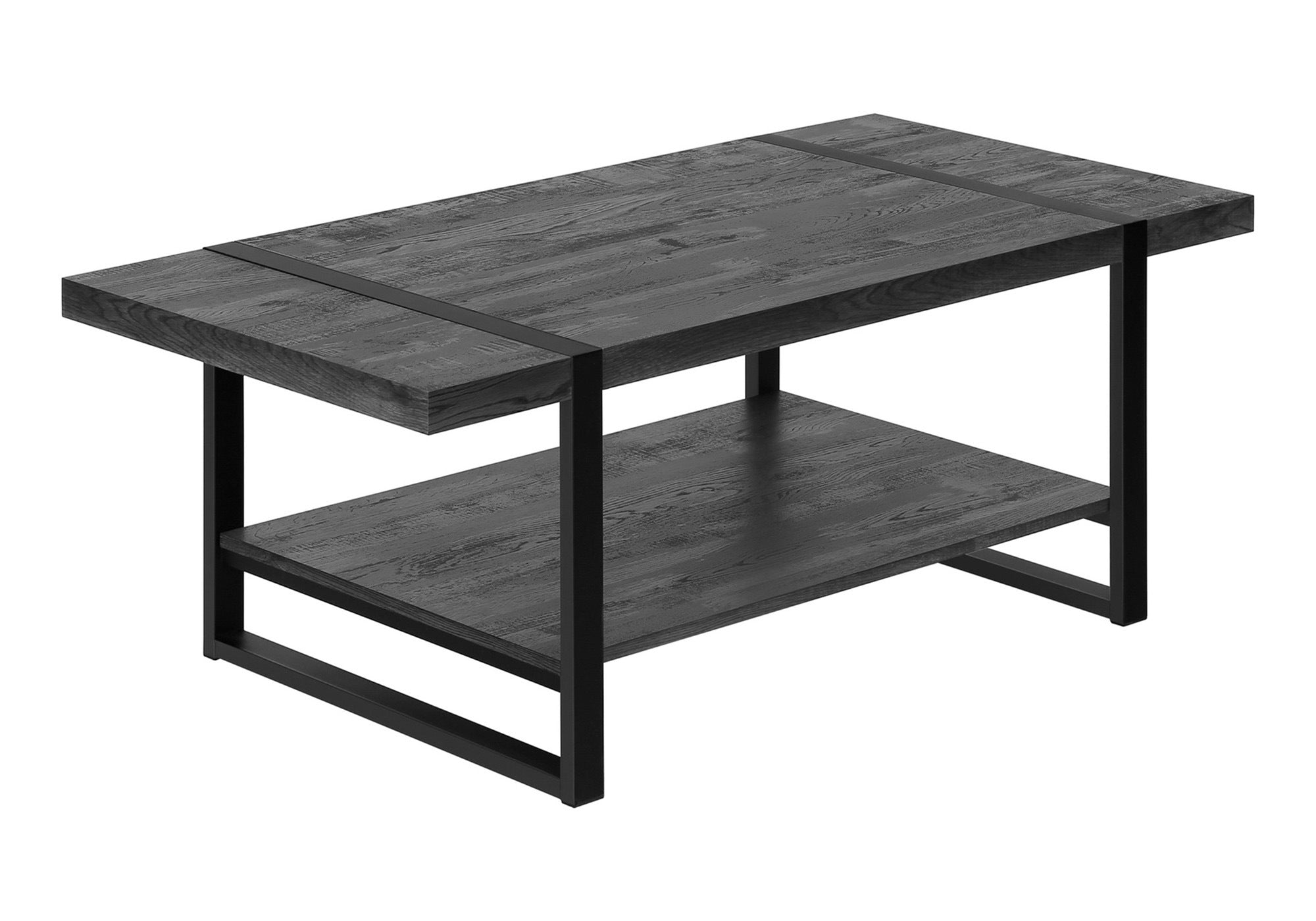 COFFEE TABLE - BLACK RECLAIMED WOOD-LOOK / BLACK METAL # I 2860