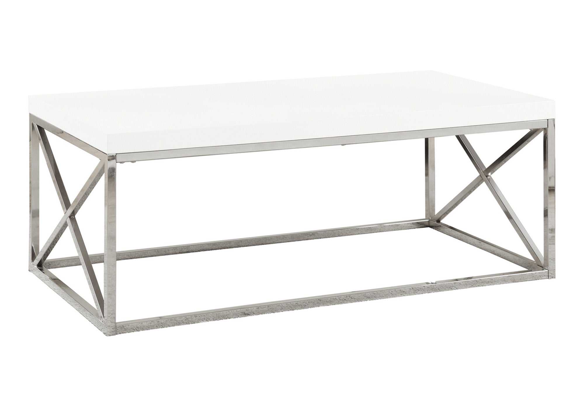 COFFEE TABLE - GLOSSY WHITE WITH CHROME METAL # I 3028