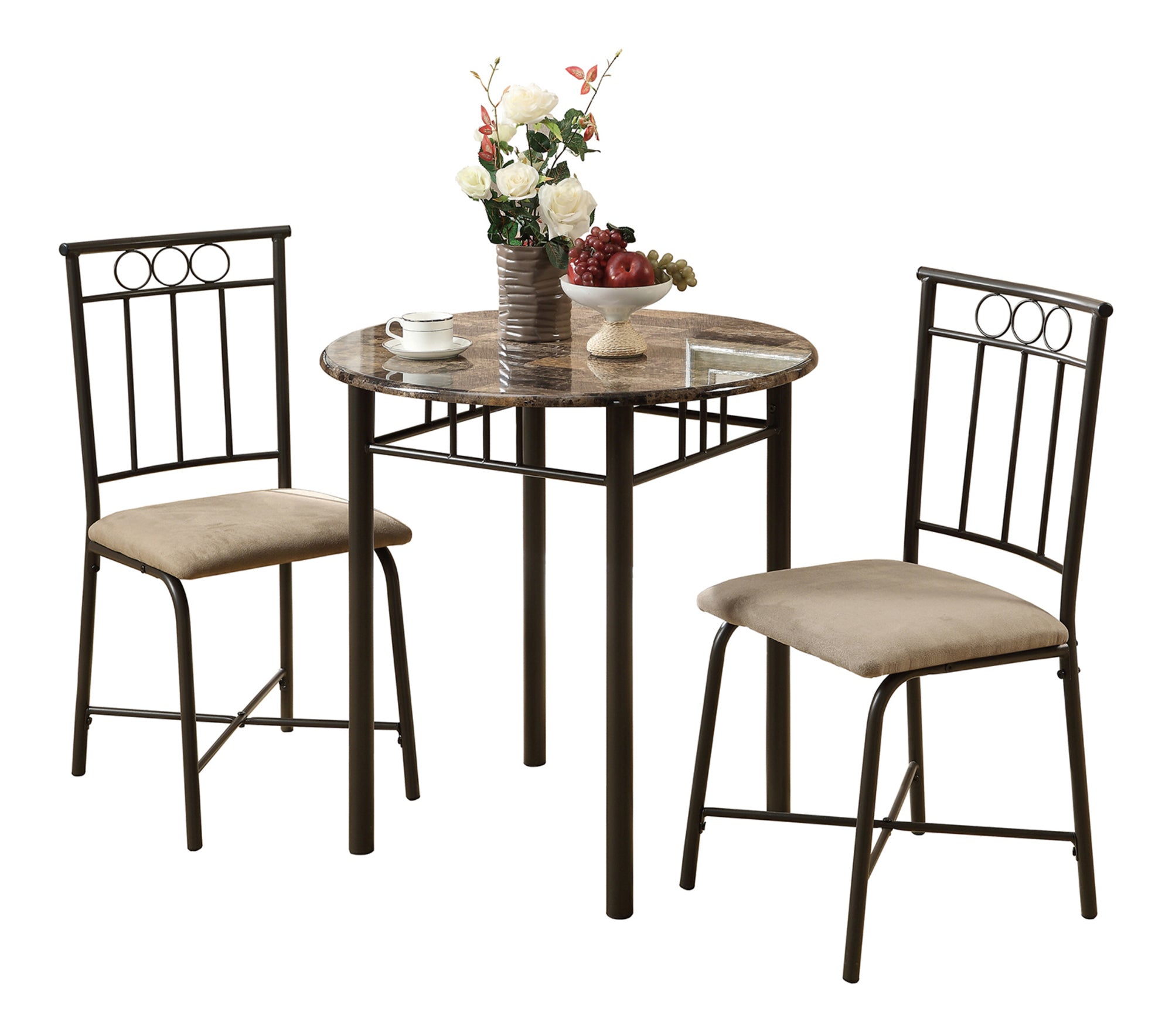 DINING SET - 3PCS SET / ESPRESSO MARBLE / BRONZE METAL # I 3045