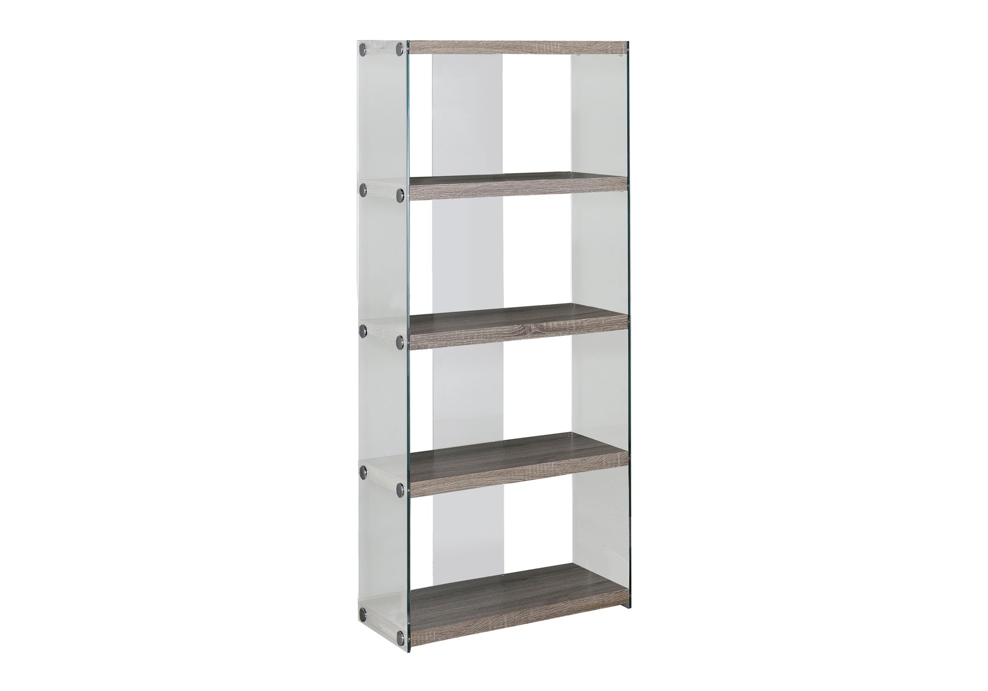 BOOKCASE - 60"H / DARK TAUPE WITH TEMPERED GLASS # I 3060