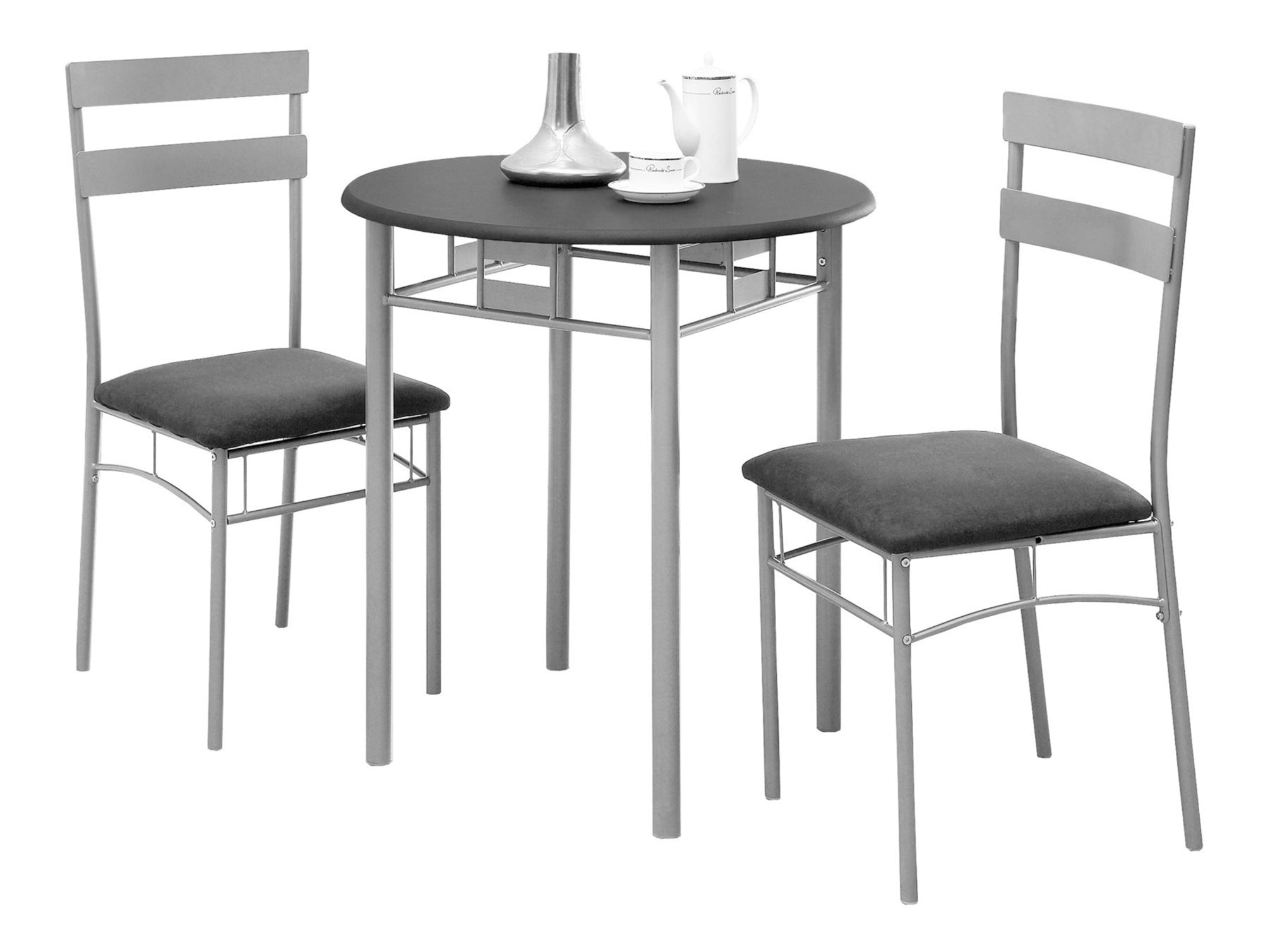 DINING SET - 3PCS SET / BLACK / SILVER METAL # I 3095
