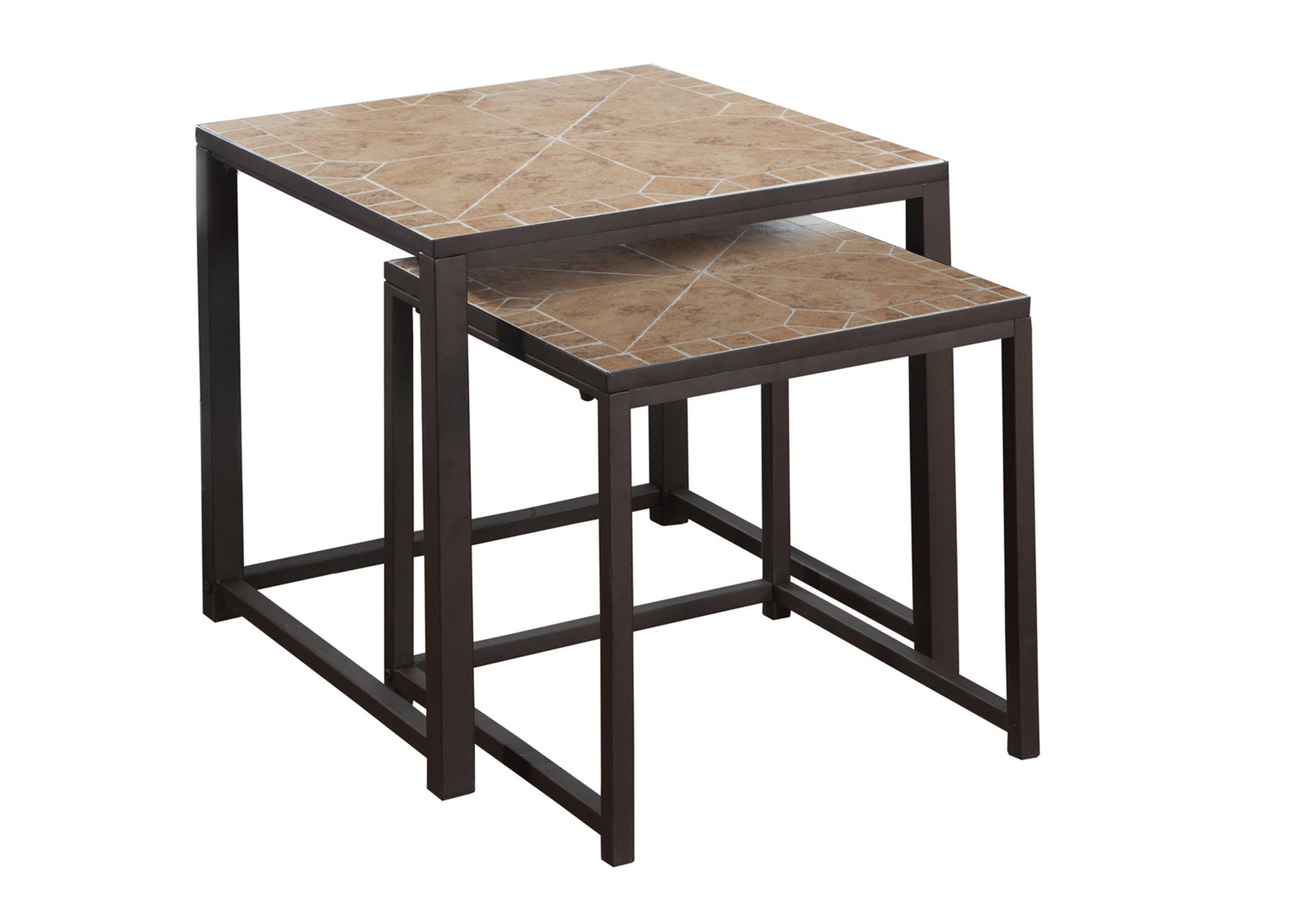 NESTING TABLE - 2PCS SET / TERRACOTTA TILE TOP / BROWN # I 3161