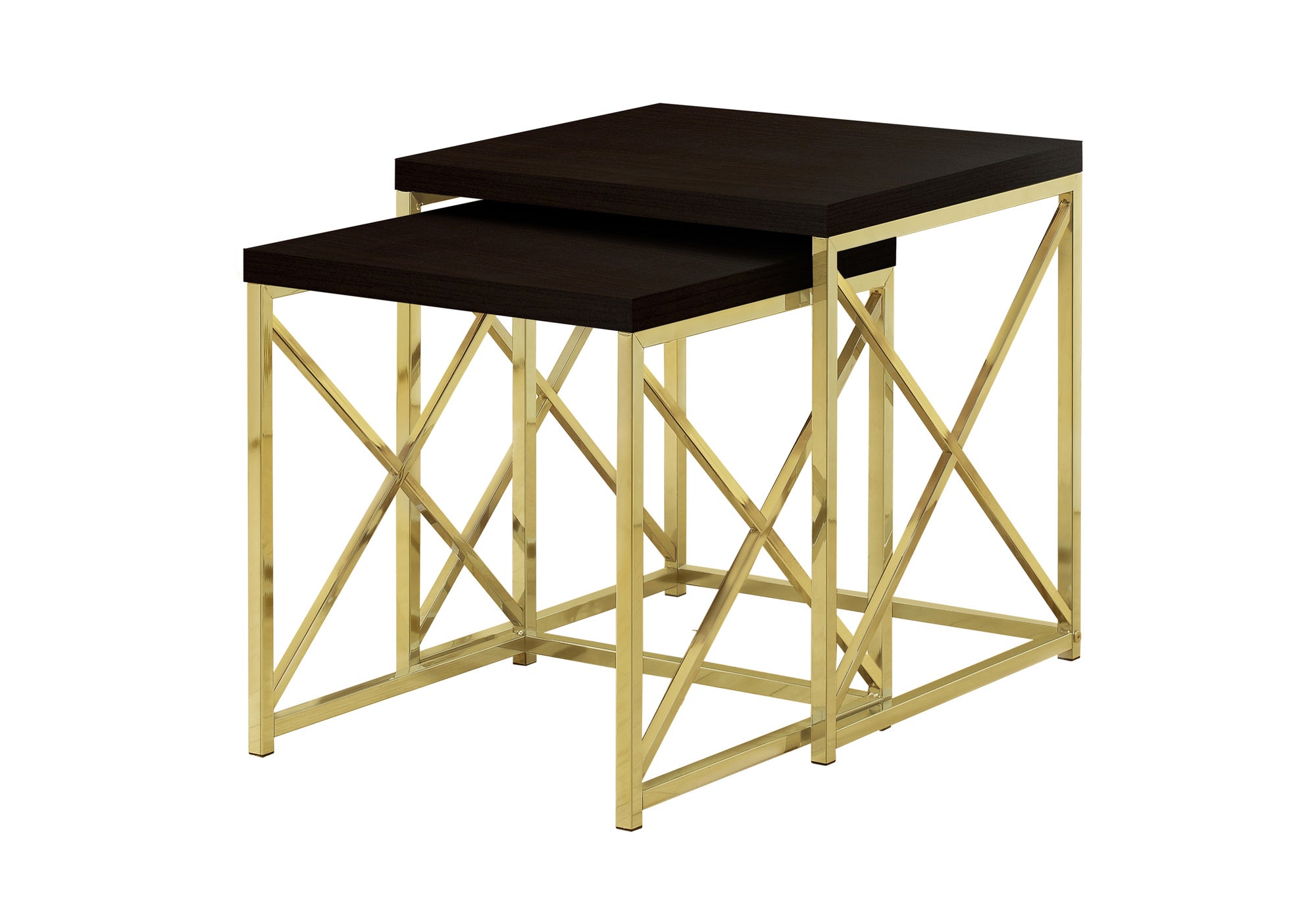 TABLE GIGOGNE - ENSEMBLE 2PCS / ESPRESSO / MÉTAL DORÉ # I 3237