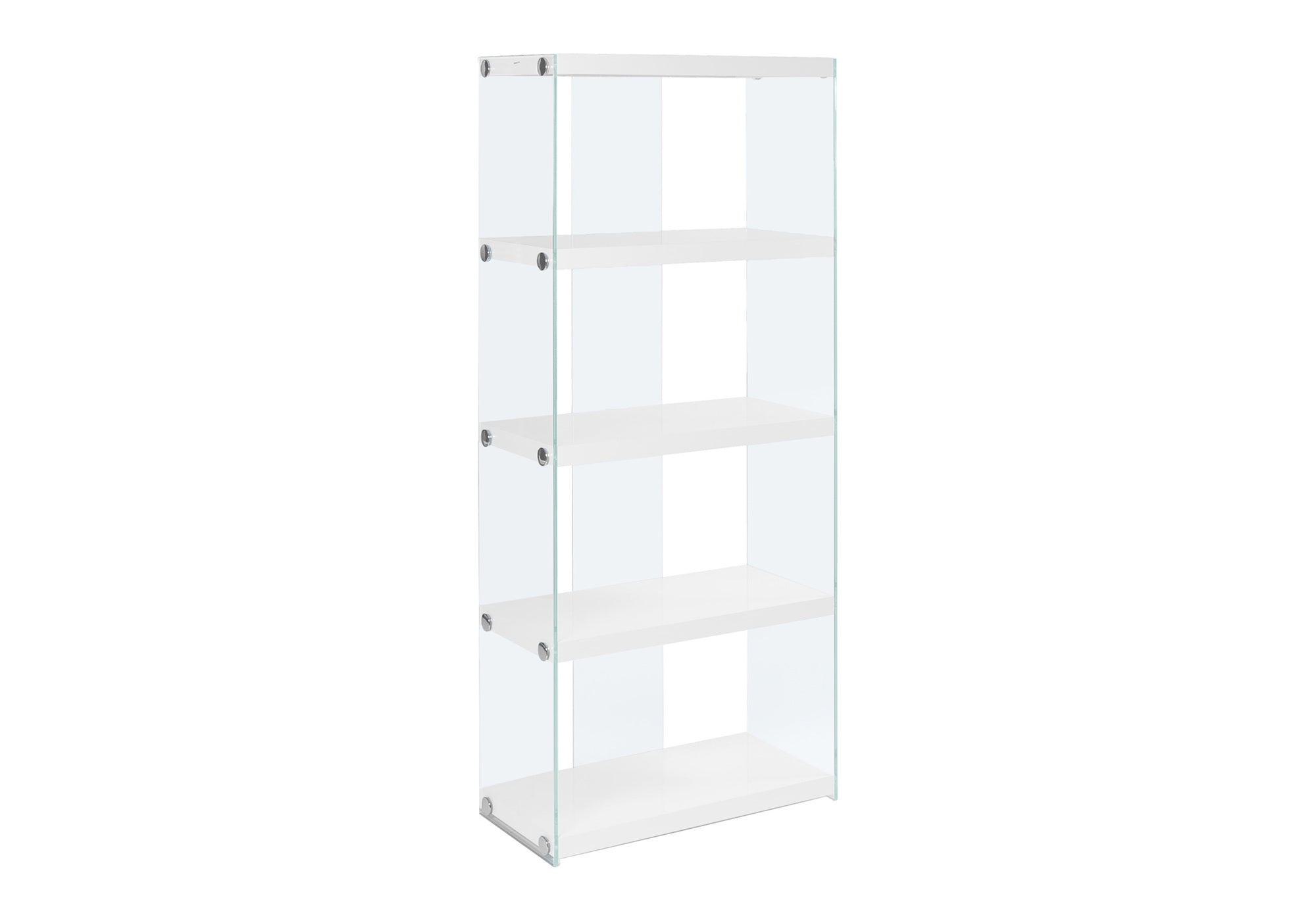 BOOKCASE - 60"H / GLOSSY WHITE WITH TEMPERED GLASS # I 3289