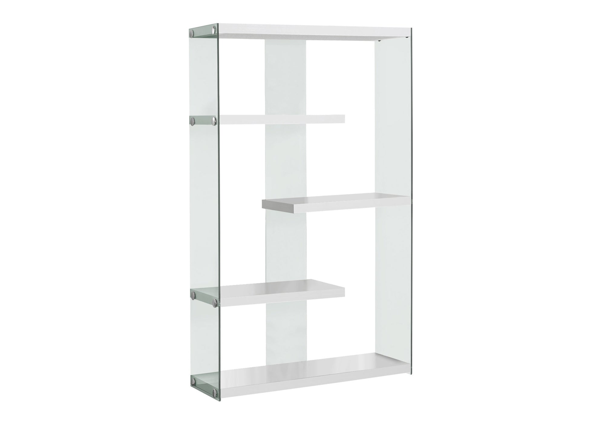 BOOKCASE - 60"H / GLOSSY WHITE WITH TEMPERED GLASS # I 3290