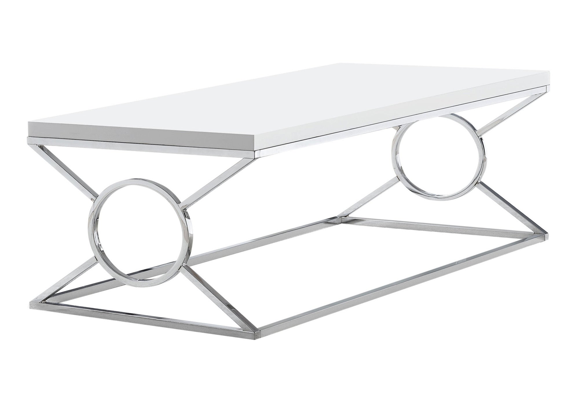 COFFEE TABLE - GLOSSY WHITE WITH CHROME METAL # I 3400