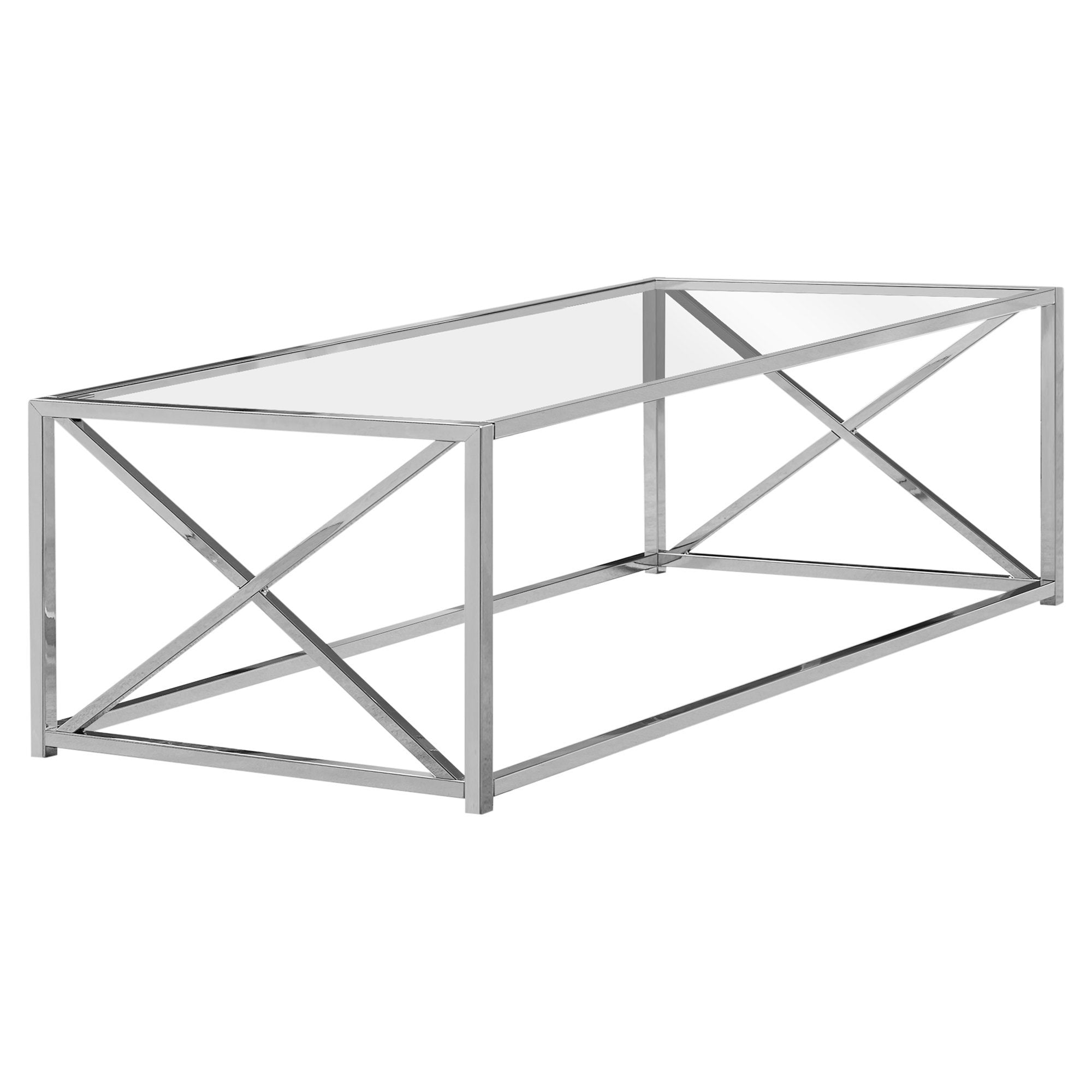 COFFEE TABLE - 44"L / CHROME METAL WITH TEMPERED GLASS # I 3440