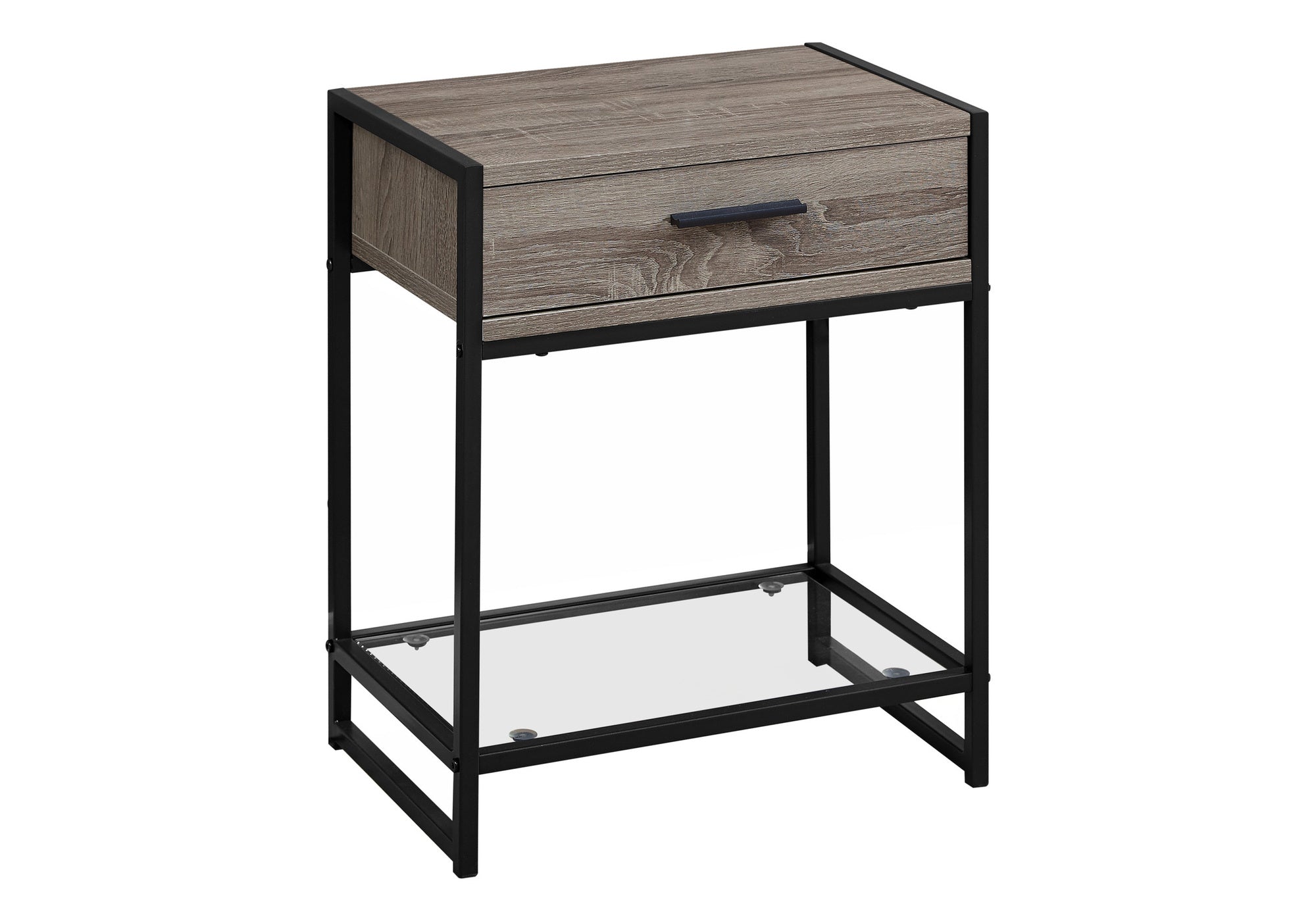 NIGHTSTAND - 22"H / DARK TAUPE / BLACK / TEMPERED GLASS #I 3501