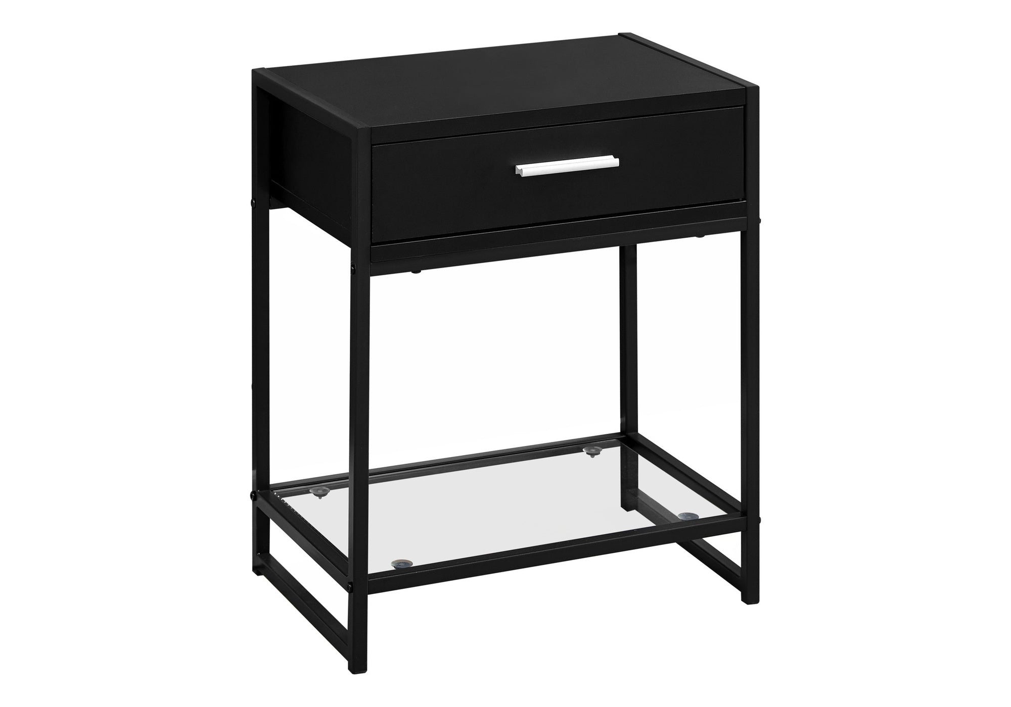 NIGHTSTAND - 22"H / BLACK / BLACK METAL/ TEMPERED GLASS #I 3502
