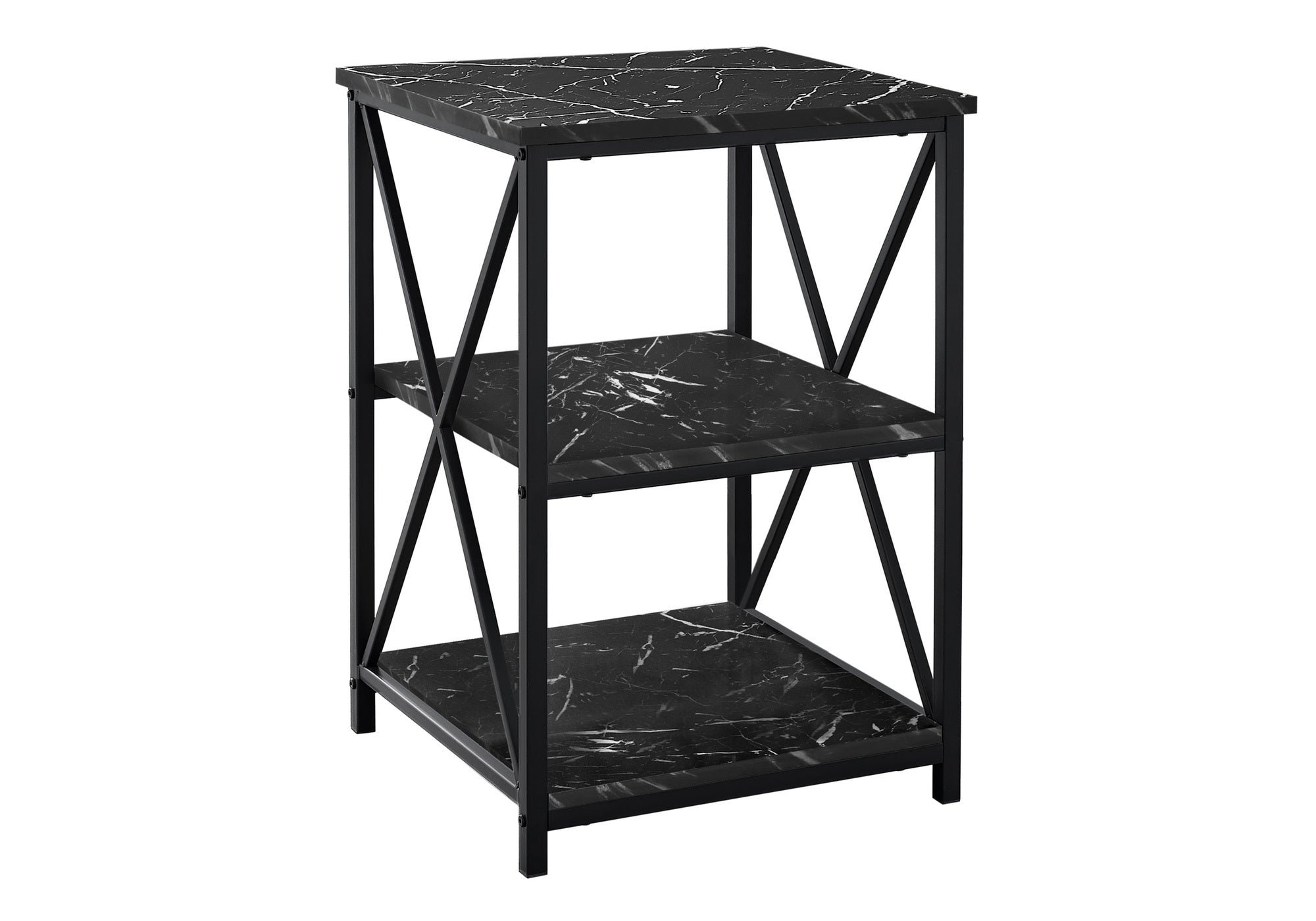 NIGHTSTAND - 26"H / BLACK MARBLE / BLACK METAL #I 3595