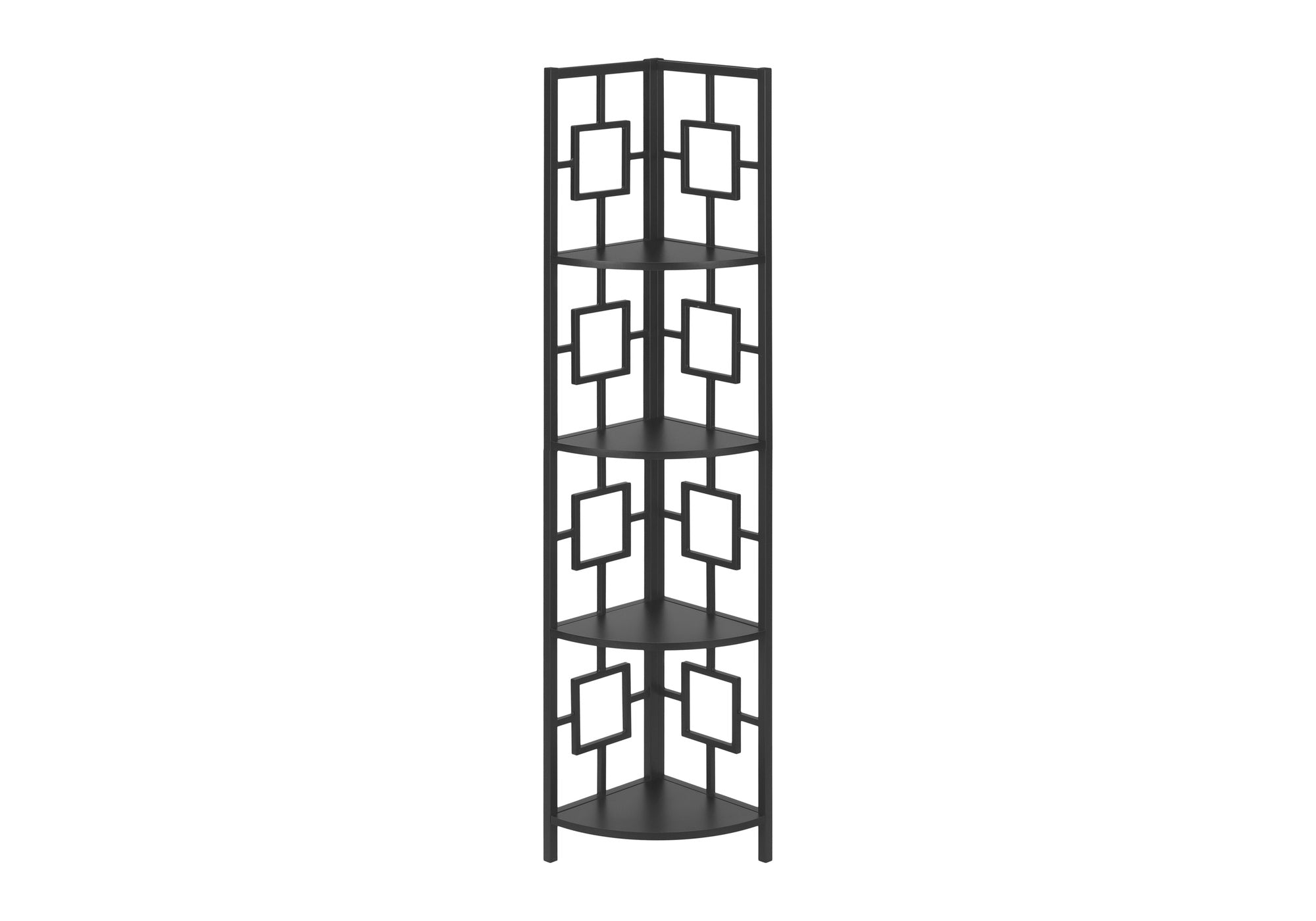 BOOKCASE - 62"H / BLACK / BLACK METAL CORNER ETAGERE # I 3610
