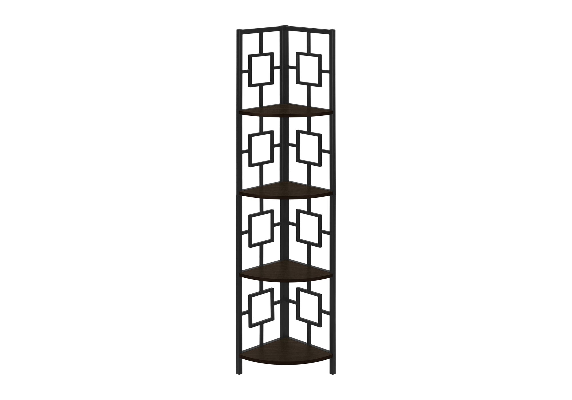 BOOKCASE - 62"H / ESPRESSO / BLACK METAL CORNER ETAGERE # I 3612