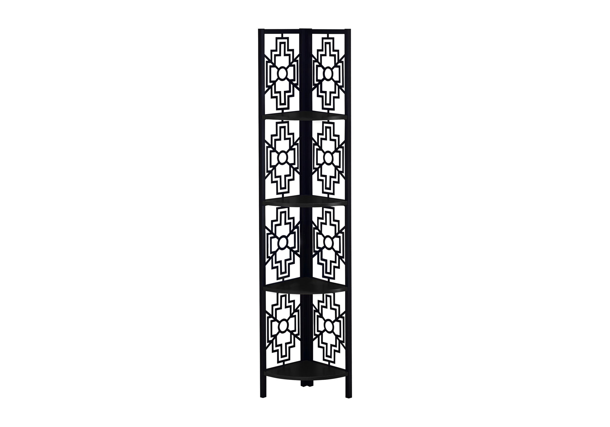 BOOKCASE - 62"H / BLACK / BLACK METAL CORNER ETAGERE # I 3620
