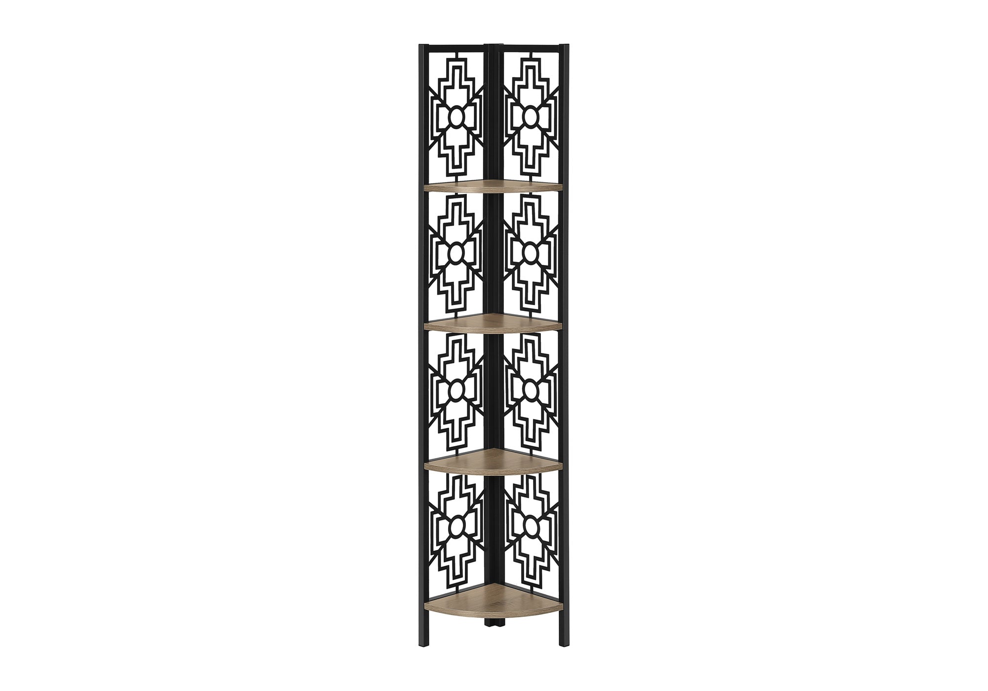 BOOKCASE - 62"H / DARK TAUPE / BLACK METAL CORNER ETAGERE # I 3621