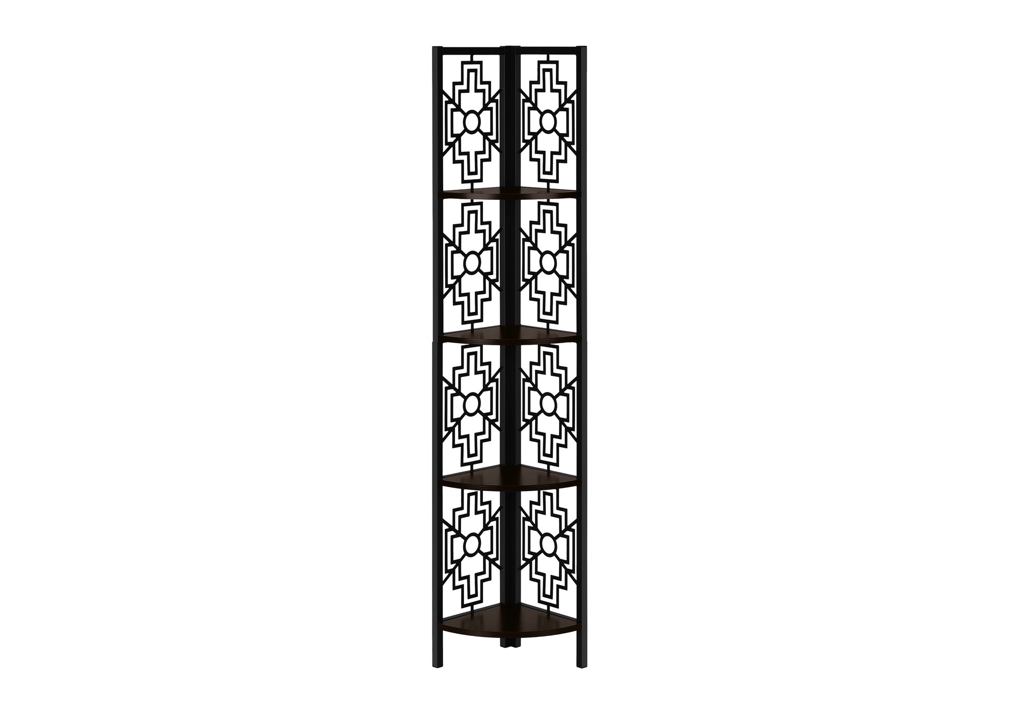 BOOKCASE - 62"H / ESPRESSO / BLACK METAL CORNER ETAGERE # I 3622