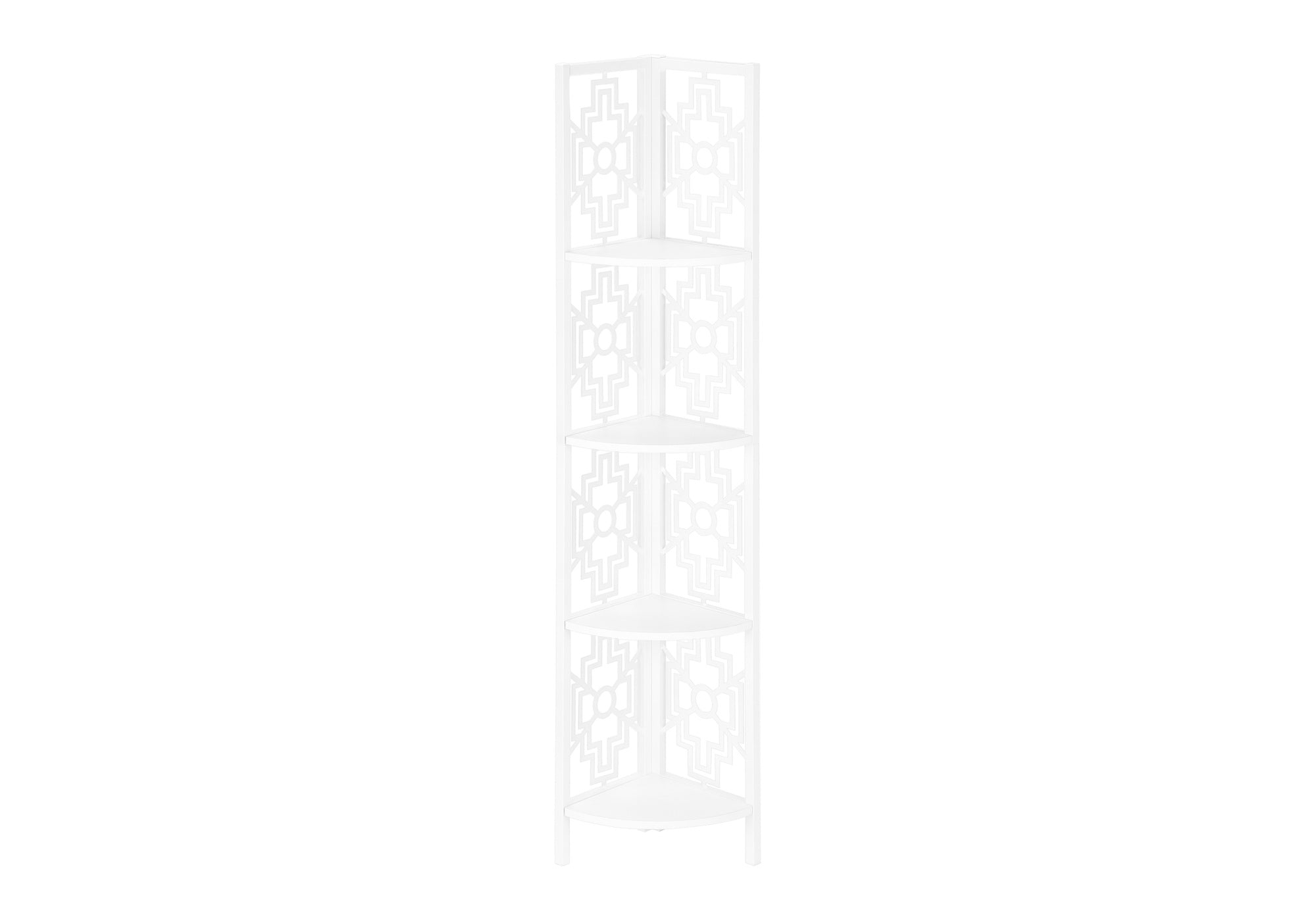 BOOKCASE - 62"H / WHITE / WHITE METAL CORNER ETAGERE # I 3623