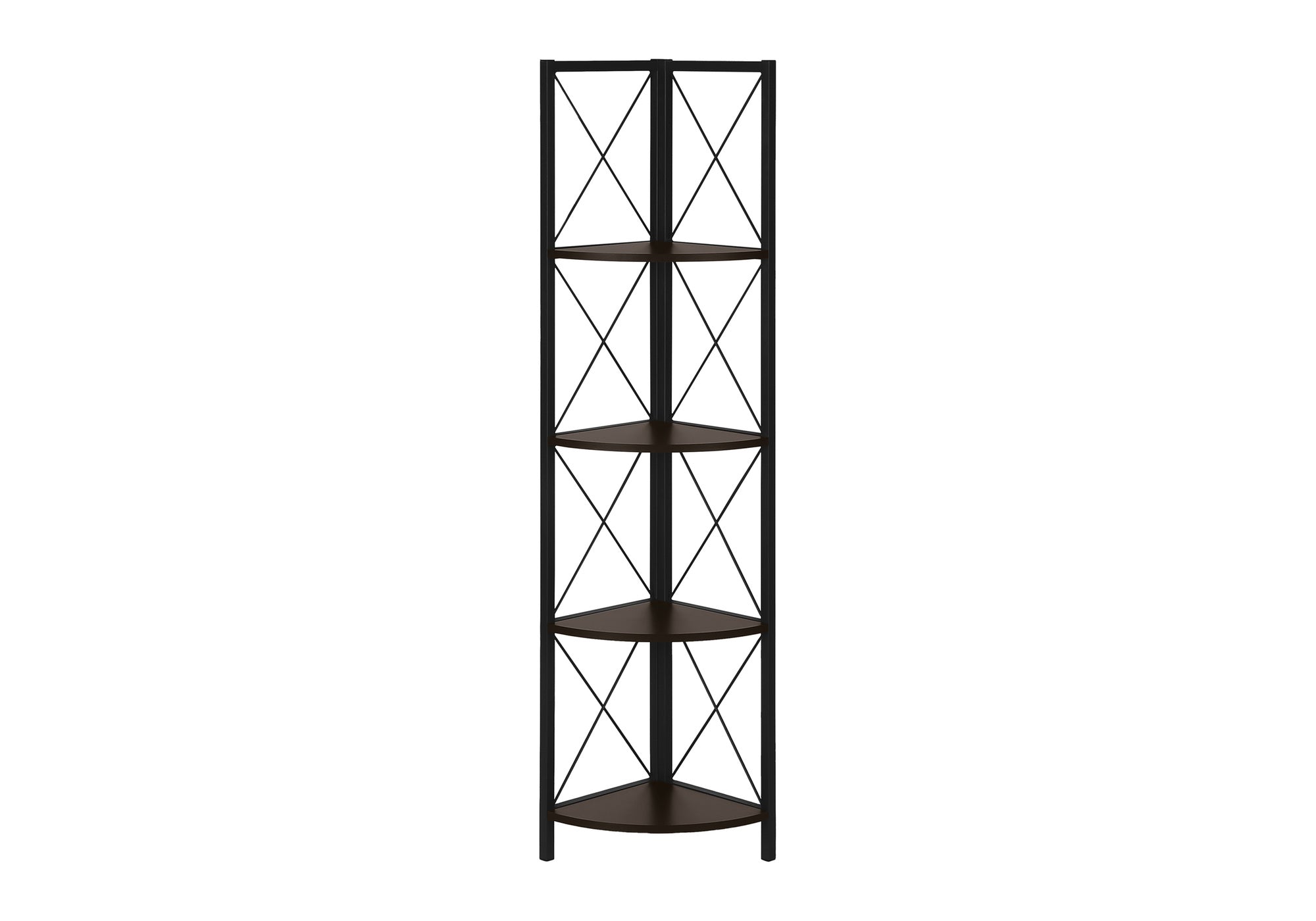 BOOKCASE - 60"H / ESPRESSO / BLACK METAL CORNER ETAGERE # I 3645