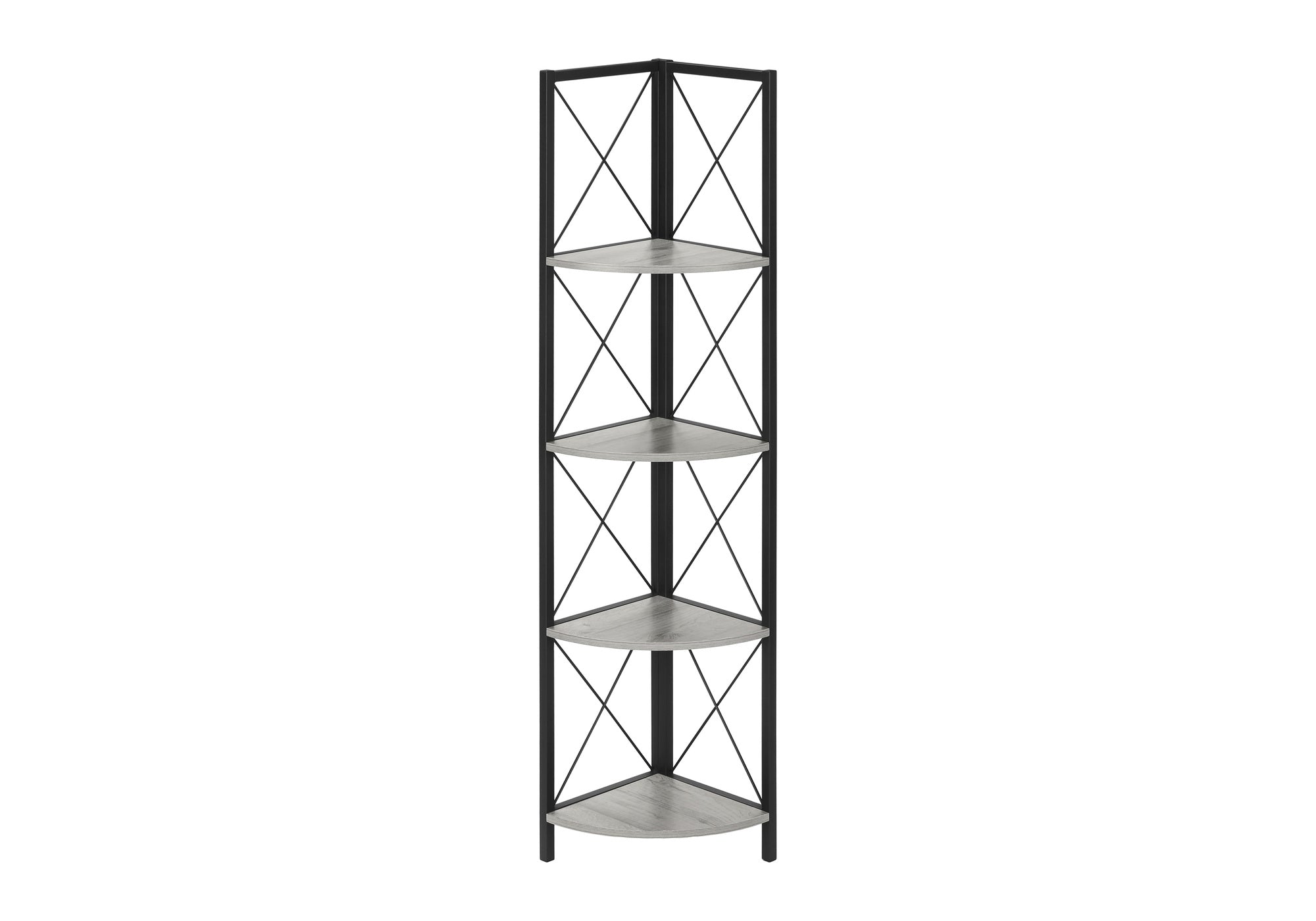 BOOKCASE - 60"H / GREY / BLACK METAL CORNER ETAGERE # I 3647