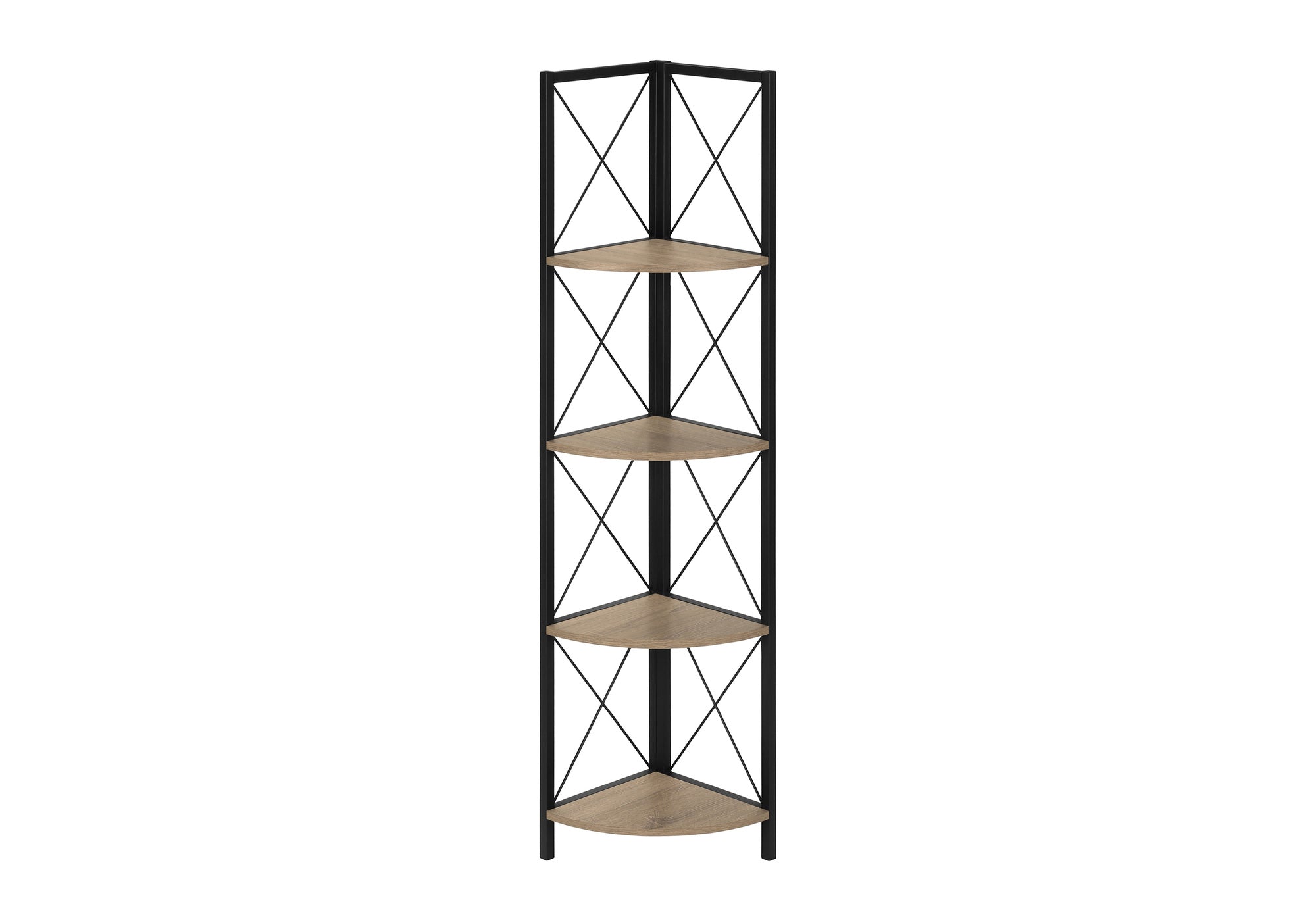 BOOKCASE - 60"H / DARK TAUPE / BLACK METAL CORNER ETAGERE # I 3648