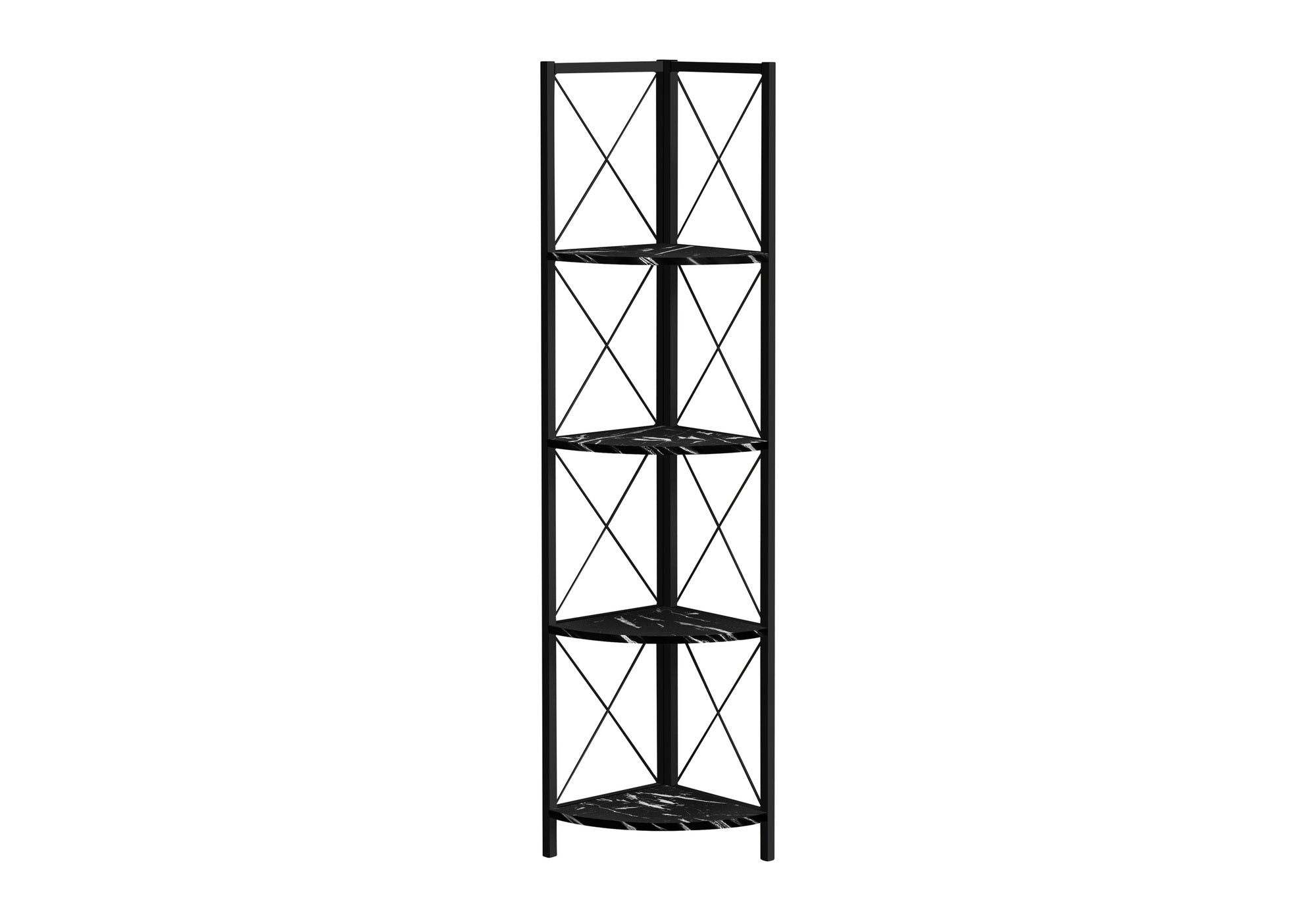 BOOKCASE - 60"H / BLACK MARBLE / BLACK METAL CORNER # I 3650
