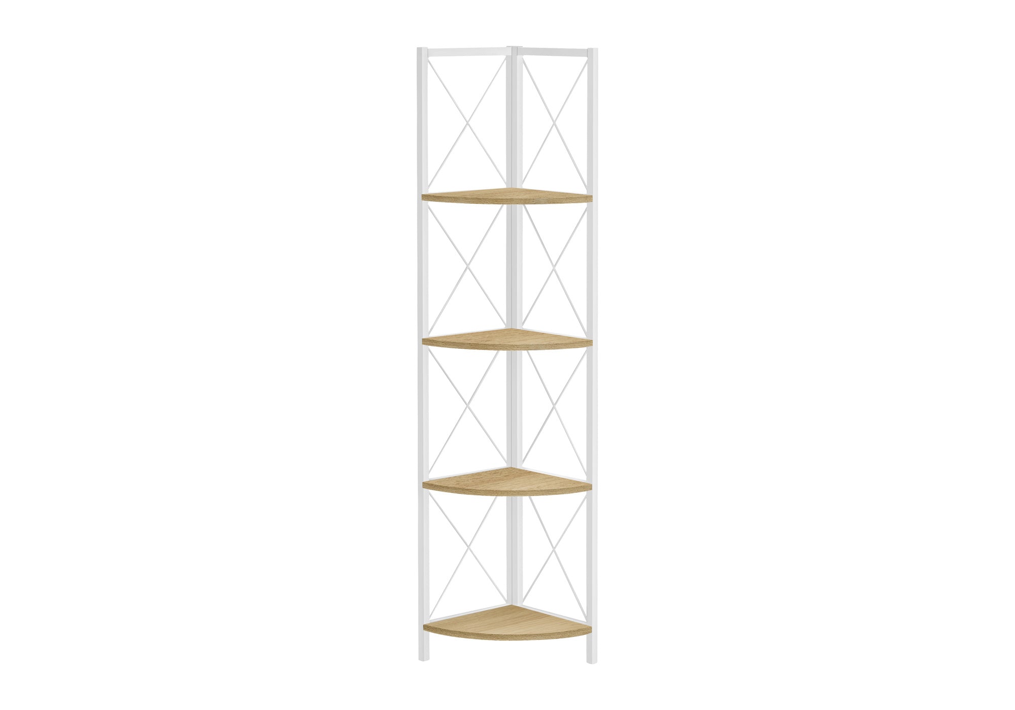BOOKCASE - 60"H / NATURAL / WHITE METAL CORNER ETAGERE # I 3652